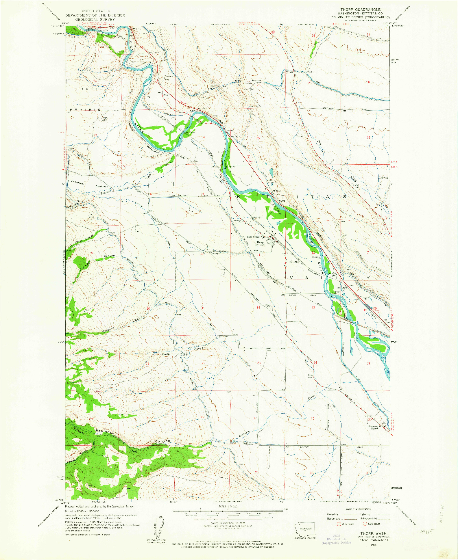 USGS 1:24000-SCALE QUADRANGLE FOR THORP, WA 1958