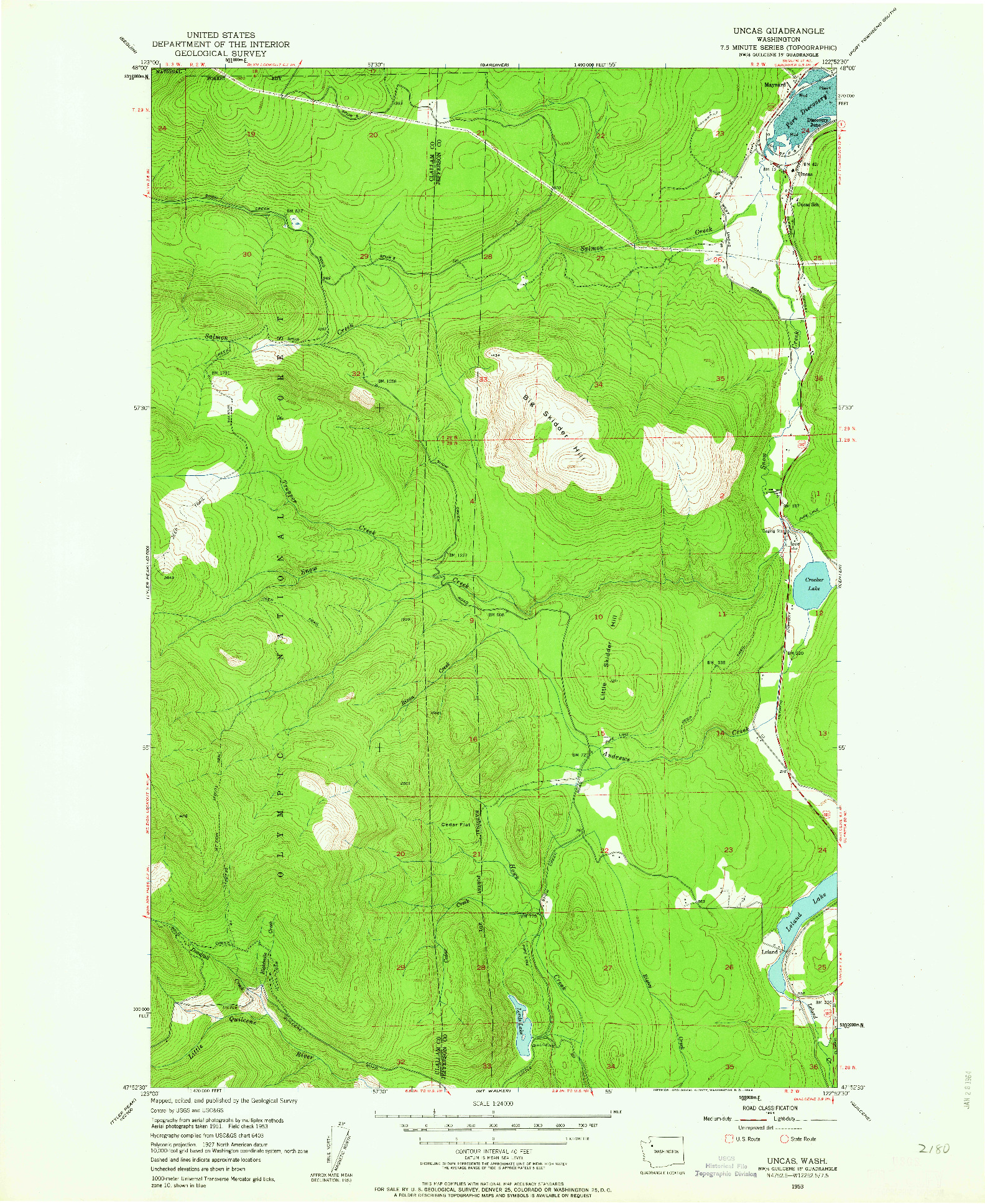 USGS 1:24000-SCALE QUADRANGLE FOR UNCAS, WA 1953