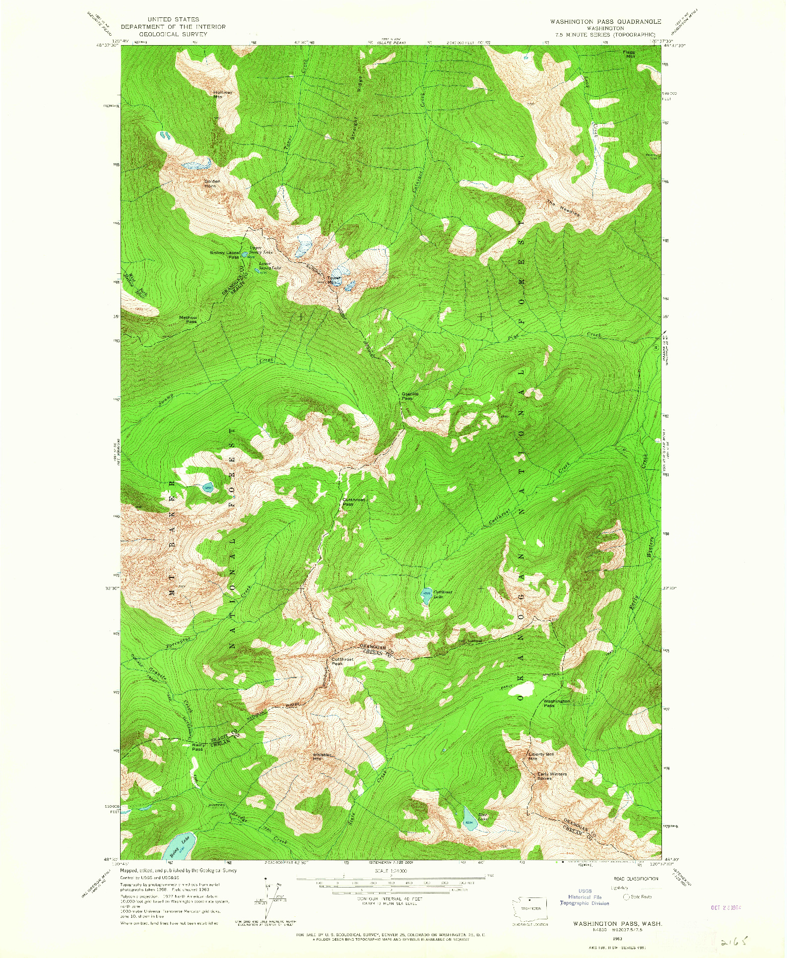 USGS 1:24000-SCALE QUADRANGLE FOR WASHINGTON PASS, WA 1963