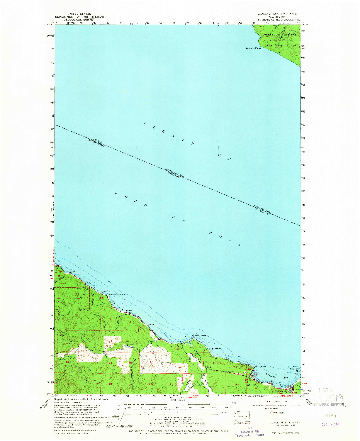 USGS 1:62500-SCALE QUADRANGLE FOR CLALLAM BAY, WA 1957