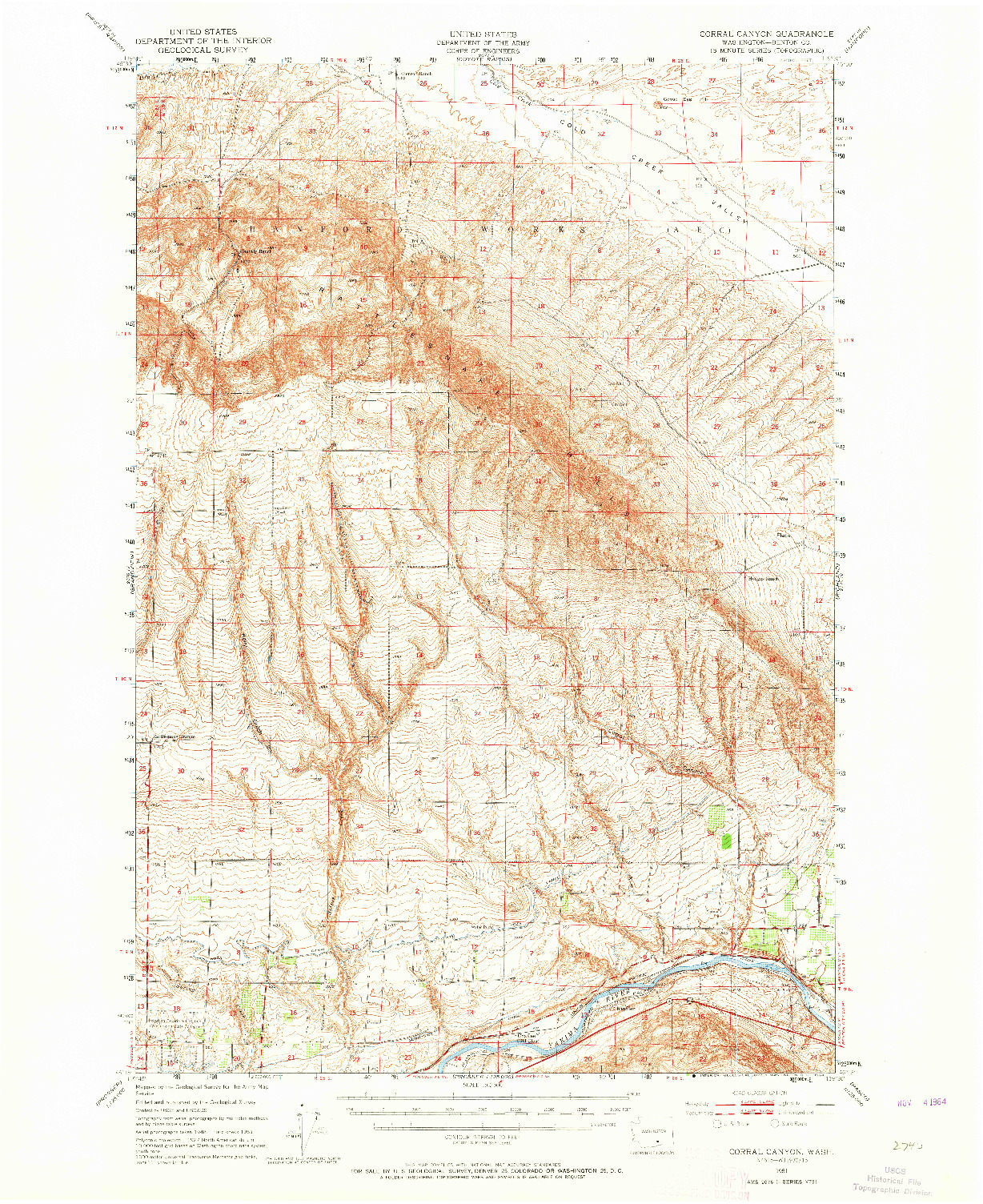 USGS 1:62500-SCALE QUADRANGLE FOR CORRAL CANYON, WA 1951