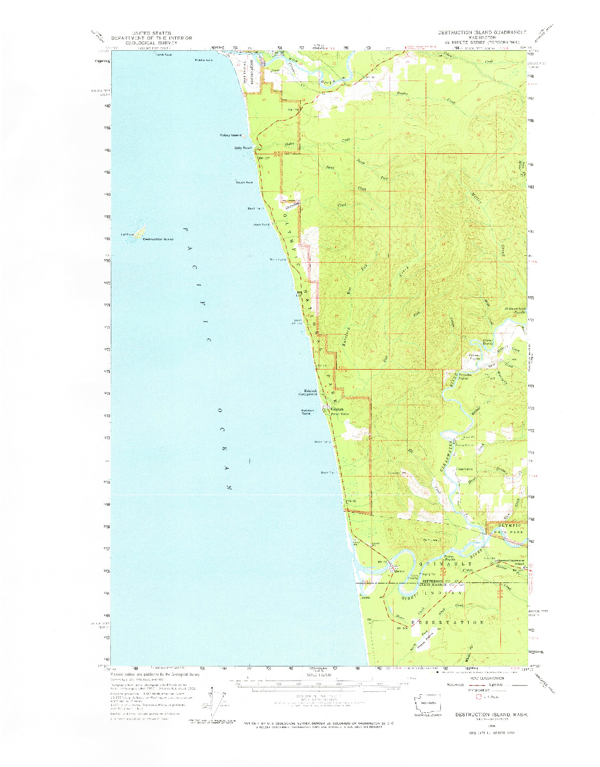 USGS 1:62500-SCALE QUADRANGLE FOR DESTRUCTION ISLAND, WA 1956