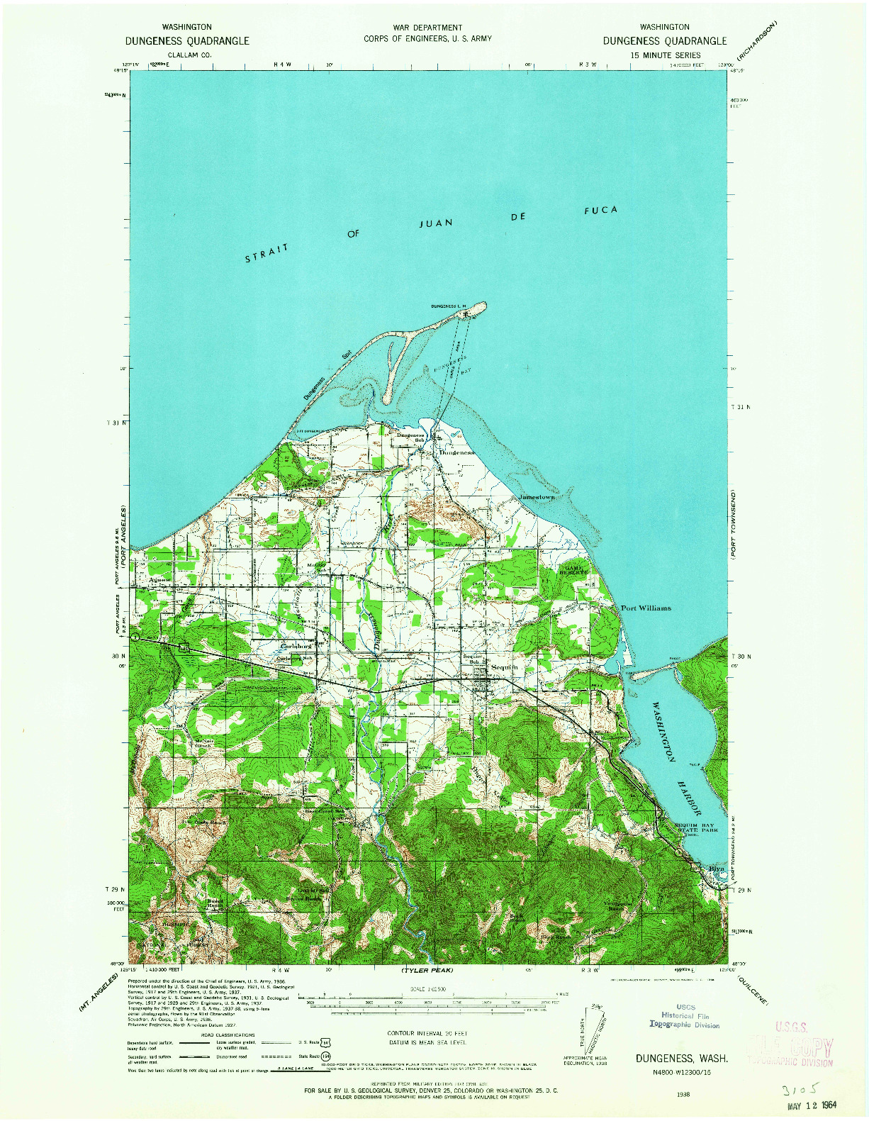 USGS 1:62500-SCALE QUADRANGLE FOR DUNGENESS, WA 1938