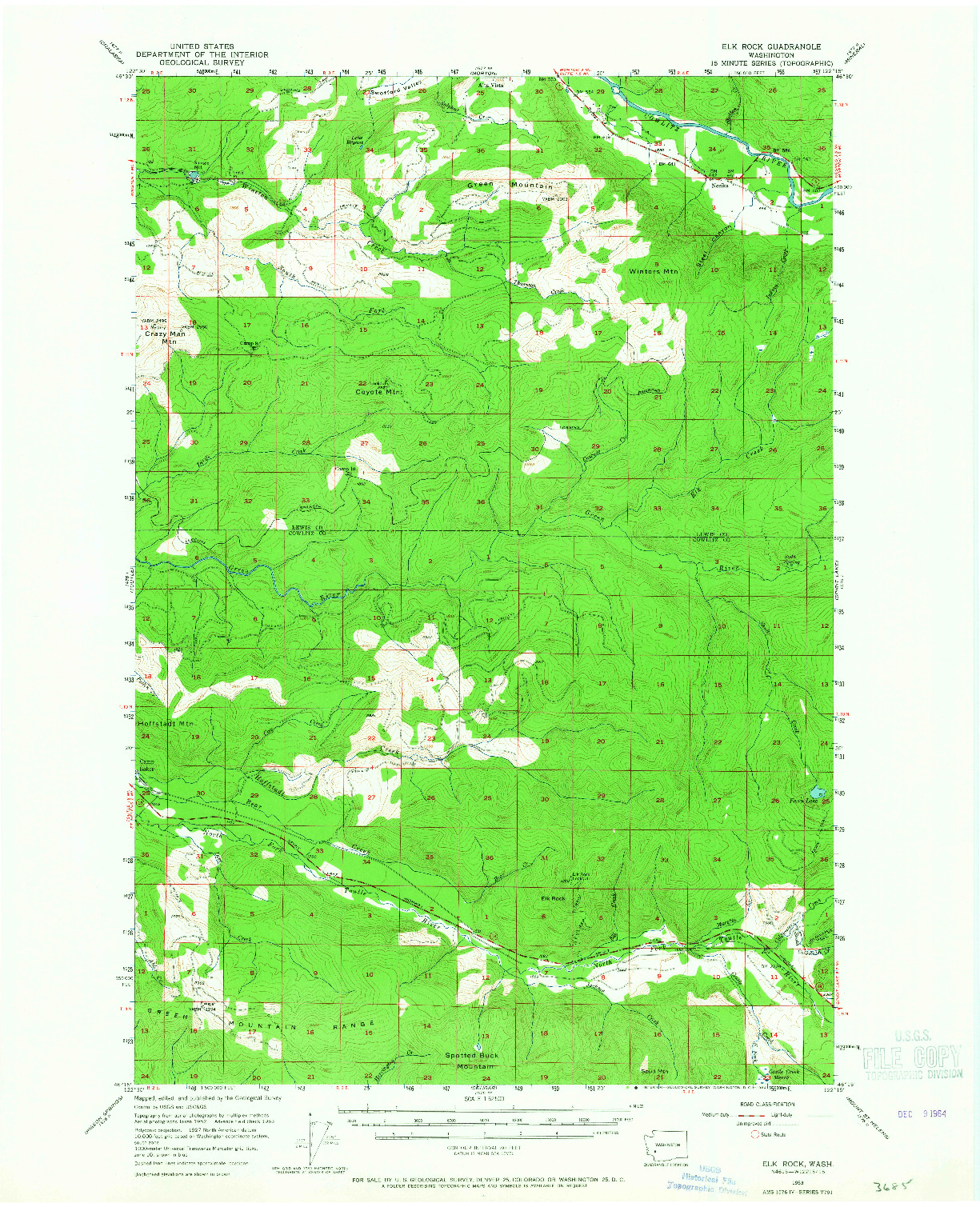USGS 1:62500-SCALE QUADRANGLE FOR ELK ROCK, WA 1953