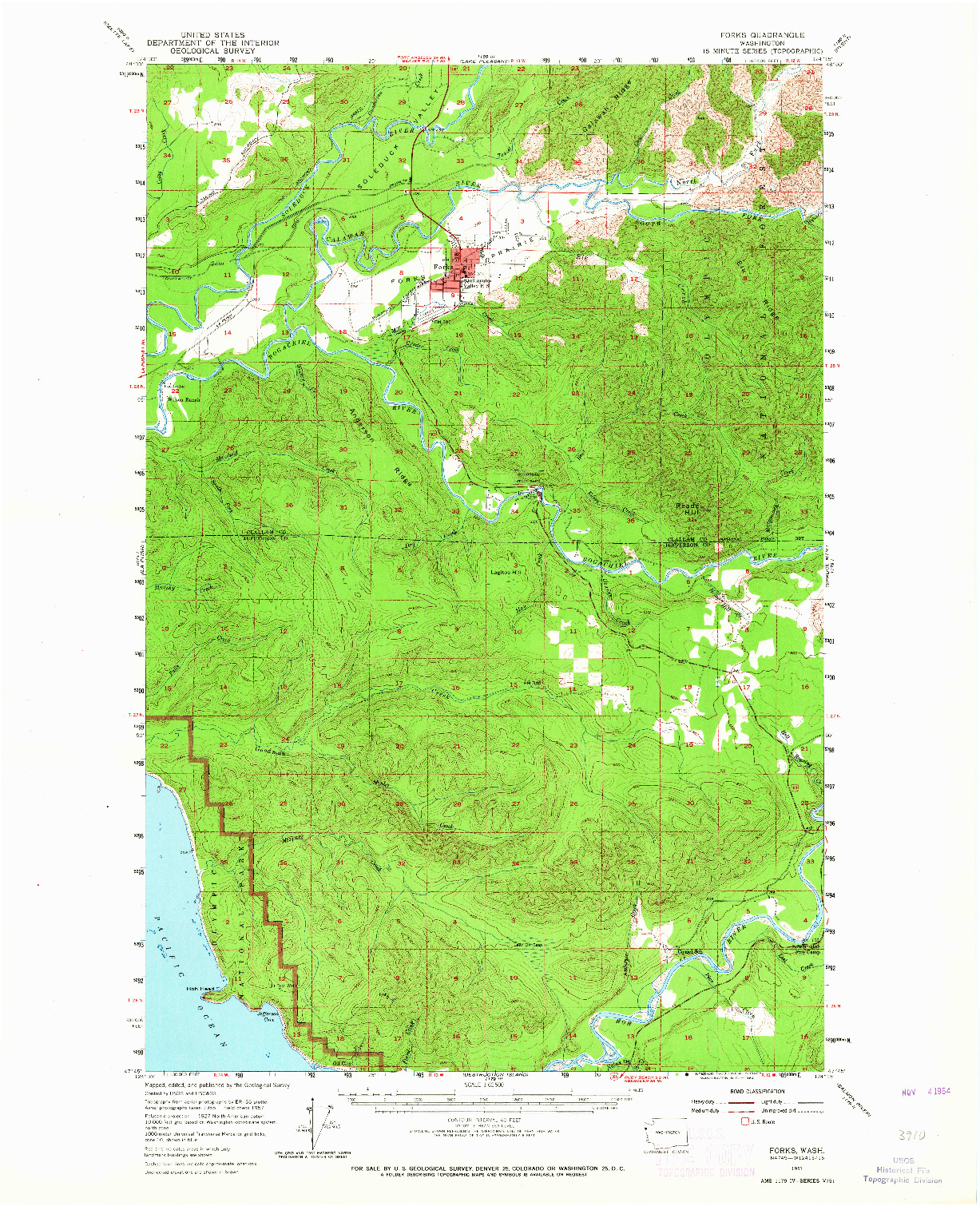 USGS 1:62500-SCALE QUADRANGLE FOR FORKS, WA 1957