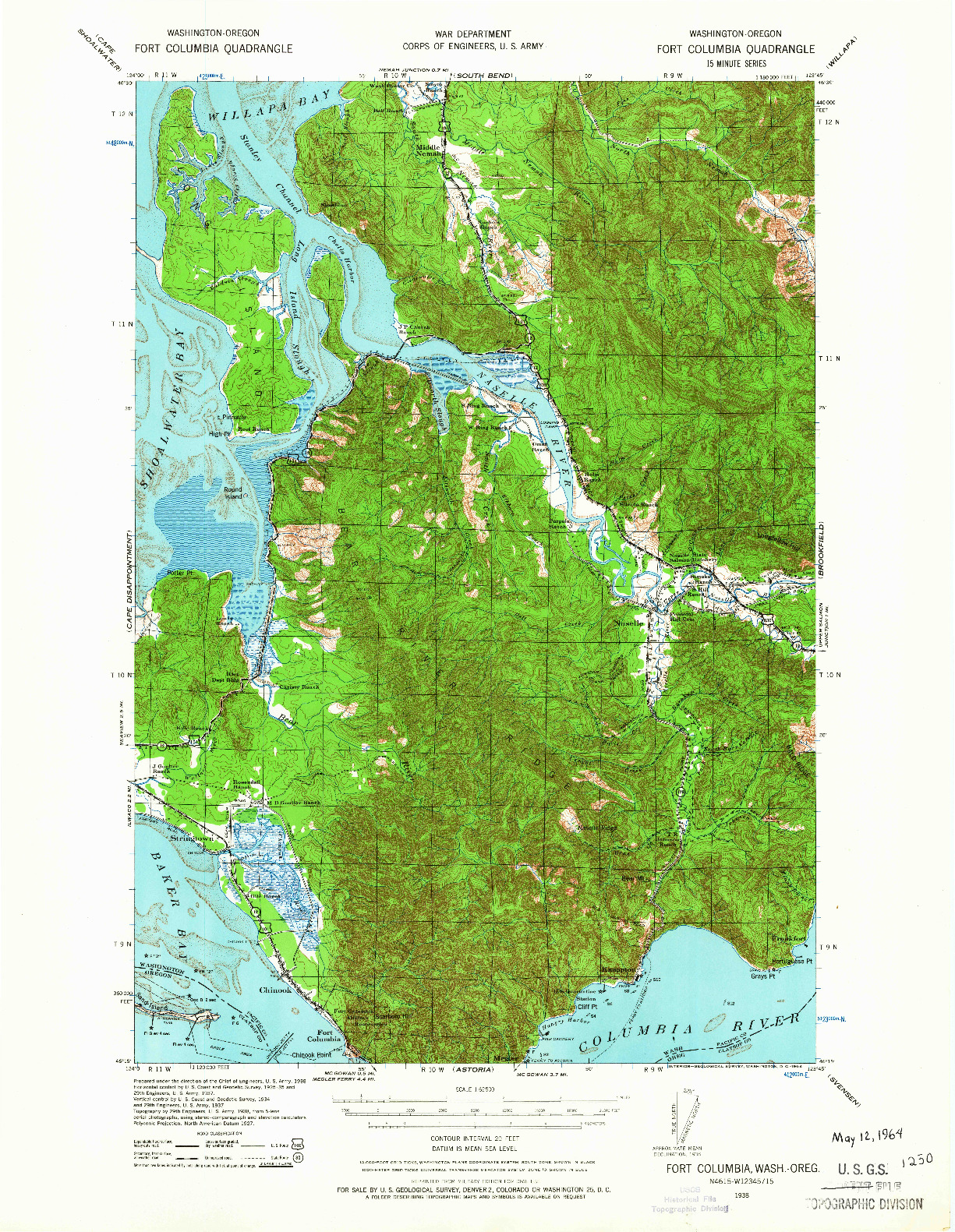 USGS 1:62500-SCALE QUADRANGLE FOR FORT COLUMBIA, WA 1938