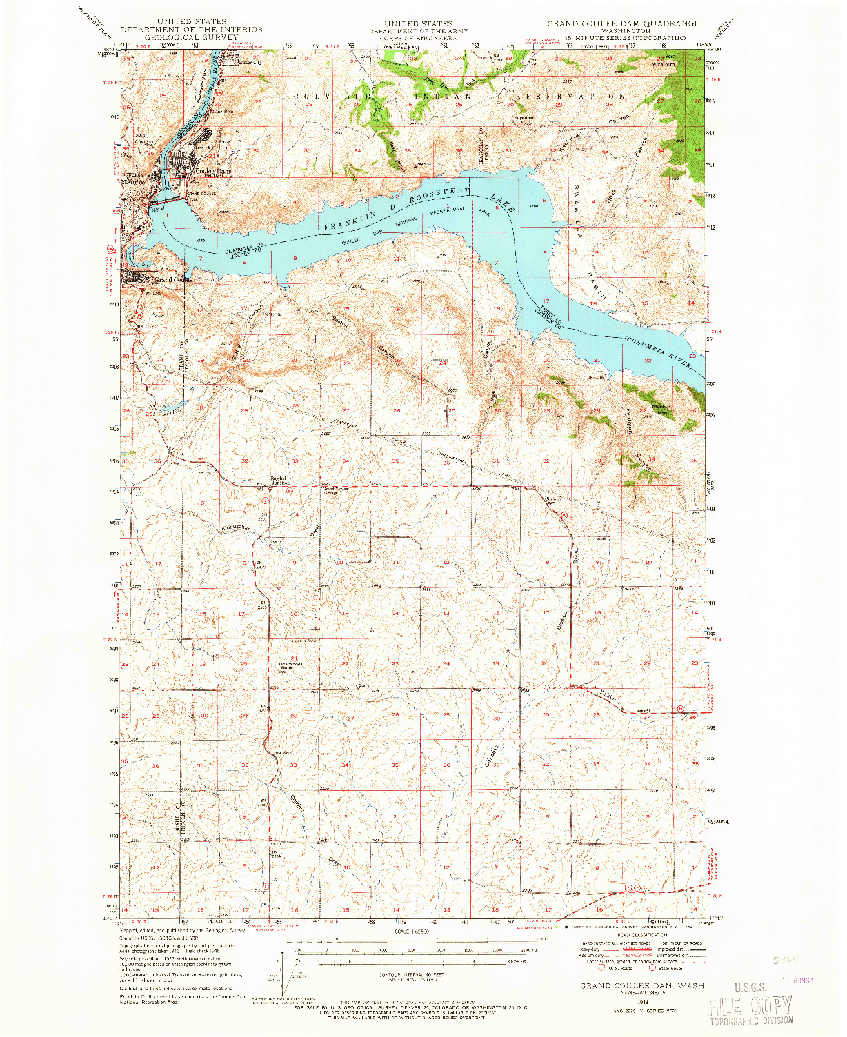 USGS 1:62500-SCALE QUADRANGLE FOR GRAND COULEE DAM, WA 1948