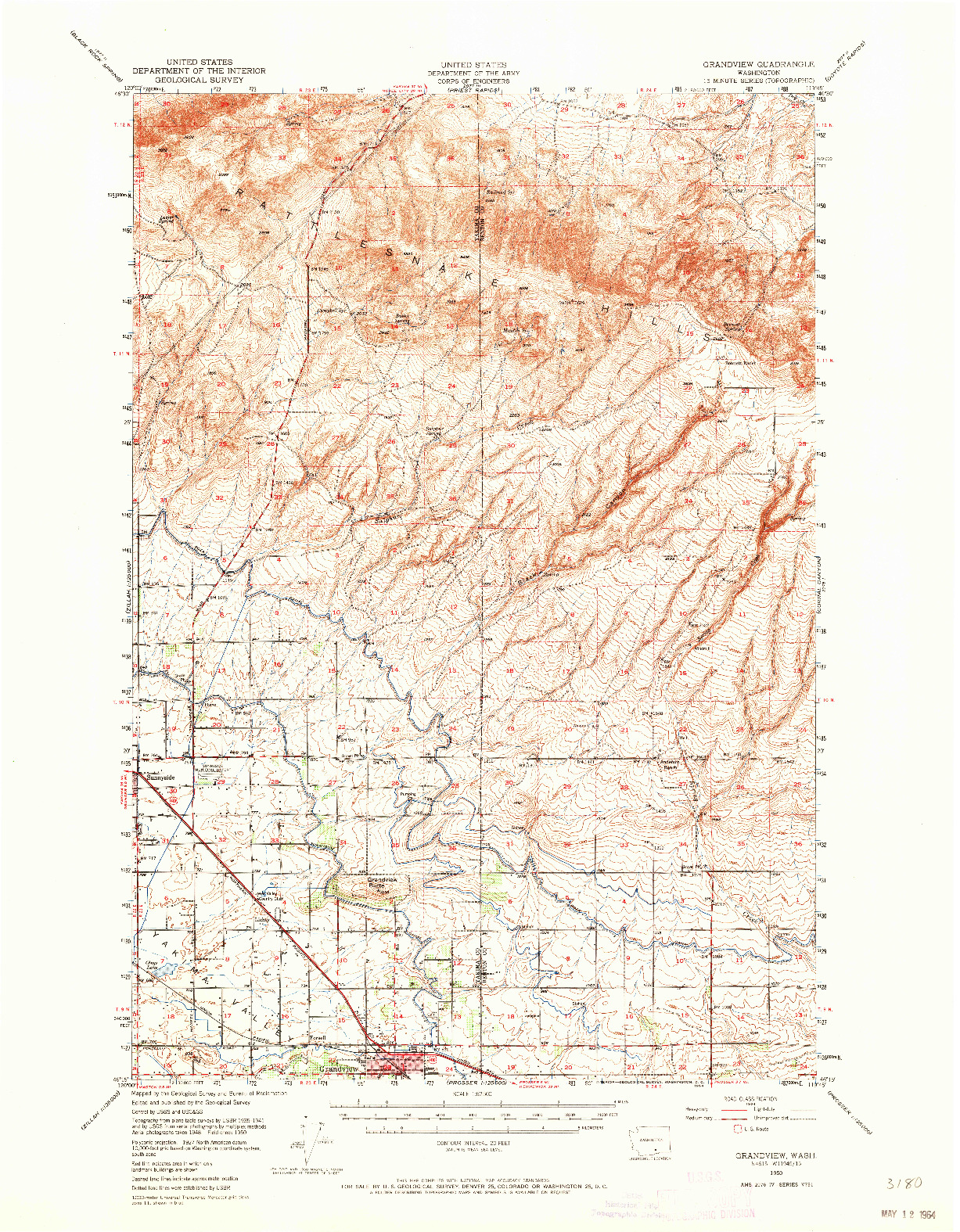 USGS 1:62500-SCALE QUADRANGLE FOR GRANDVIEW, WA 1950