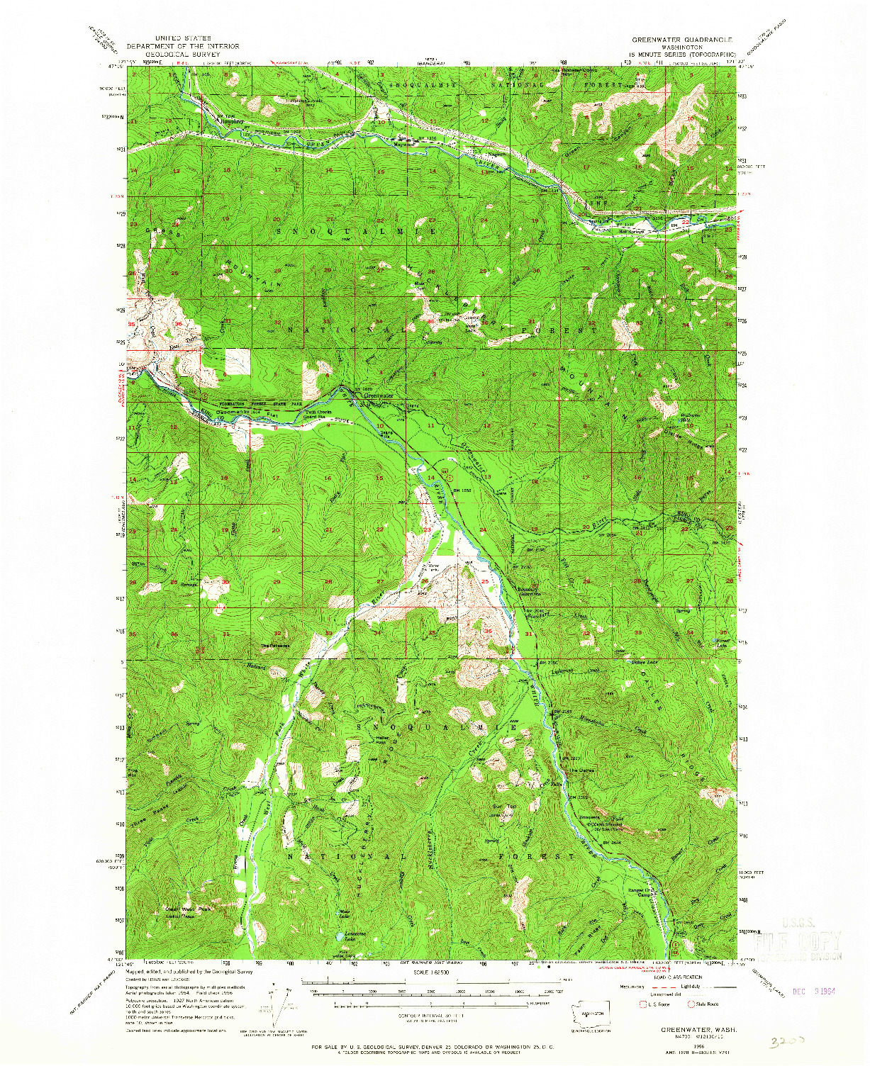 USGS 1:62500-SCALE QUADRANGLE FOR GREENWATER, WA 1956
