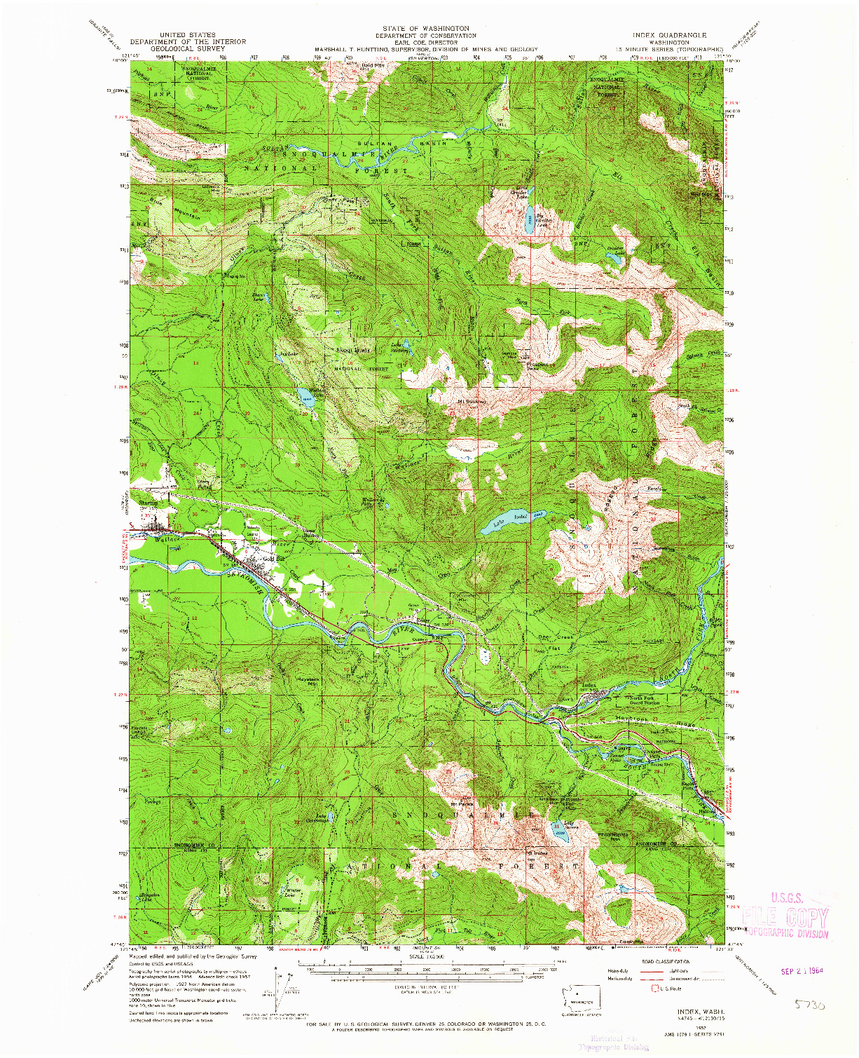 USGS 1:62500-SCALE QUADRANGLE FOR INDEX, WA 1957