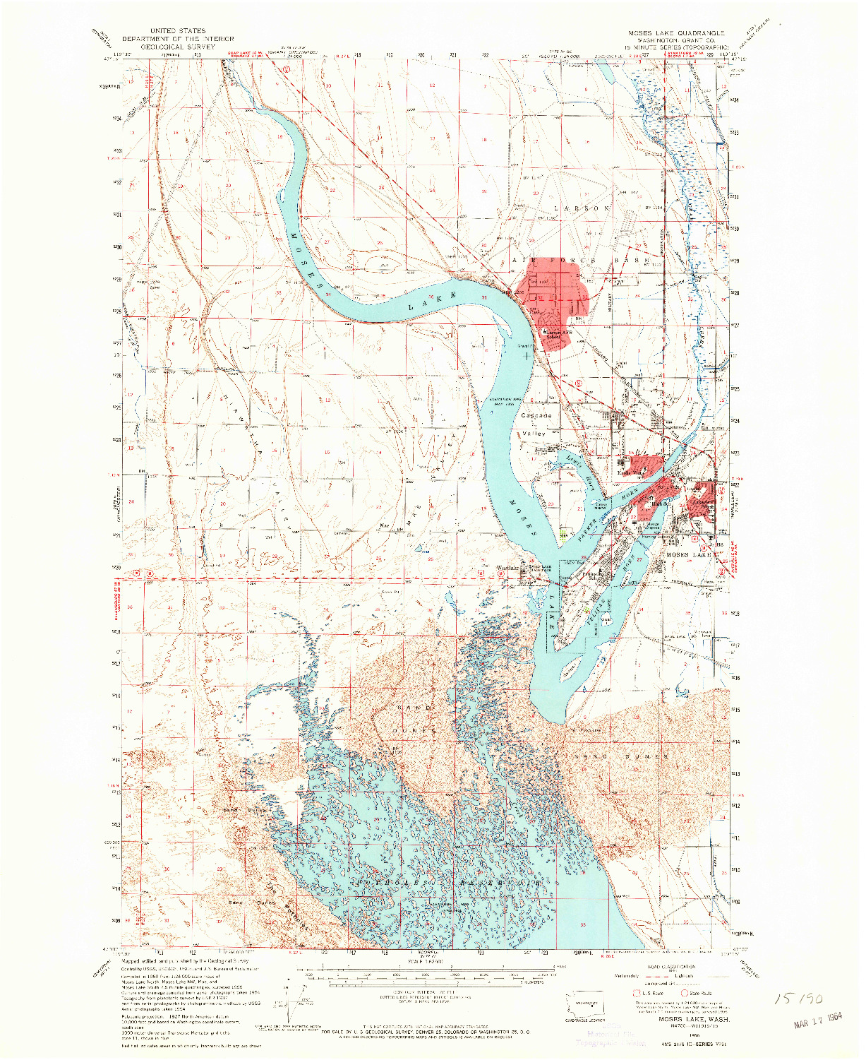 USGS 1:62500-SCALE QUADRANGLE FOR MOSES LAKE, WA 1956
