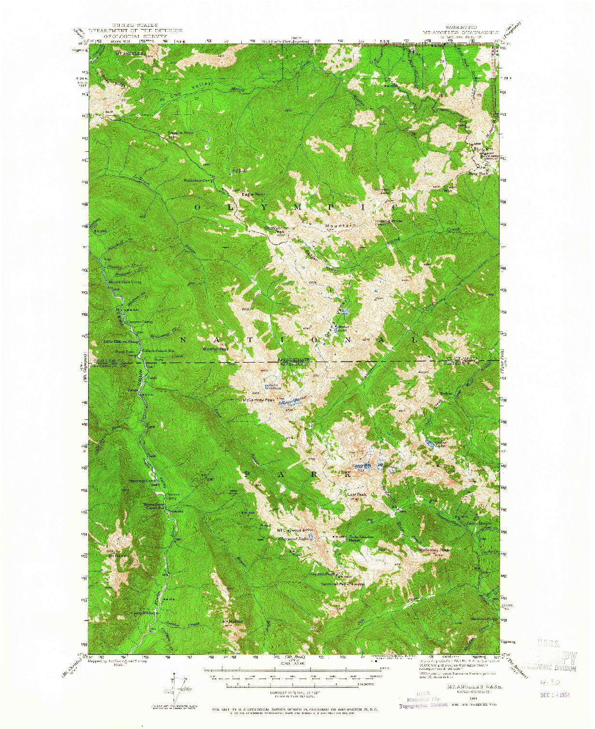 USGS 1:62500-SCALE QUADRANGLE FOR MT. ANGELES, WA 1944