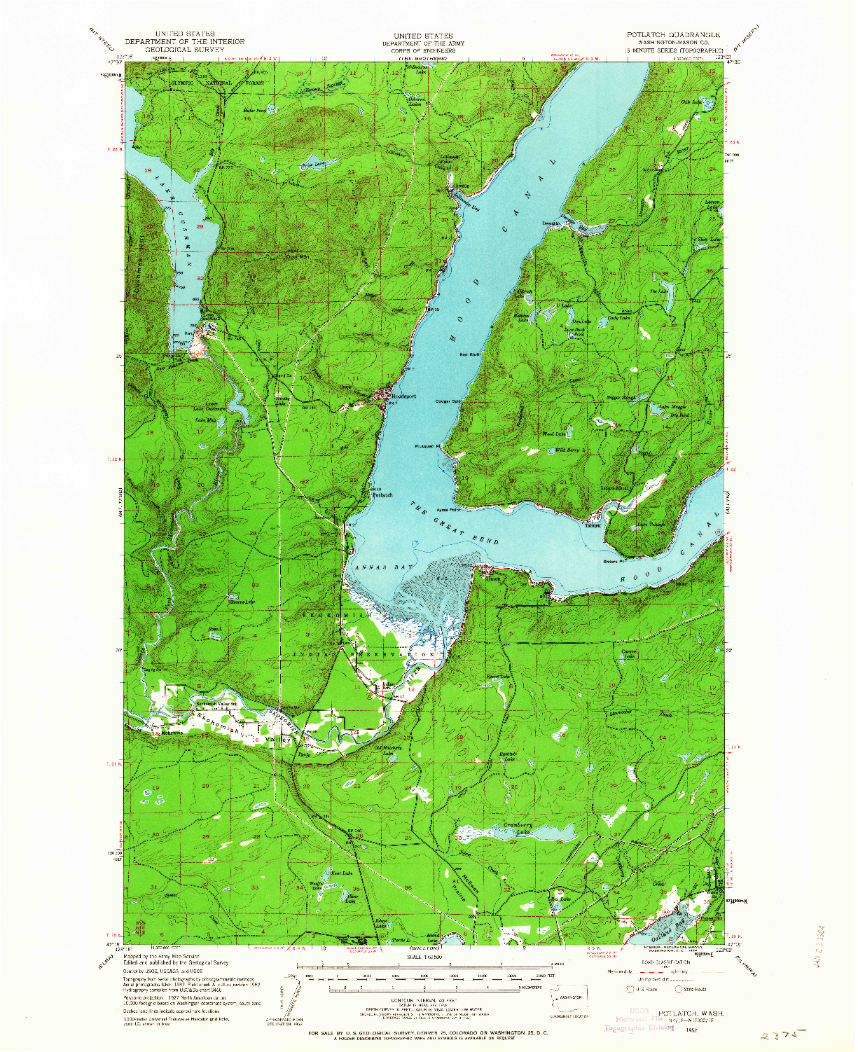 USGS 1:62500-SCALE QUADRANGLE FOR POTLATCH, WA 1952