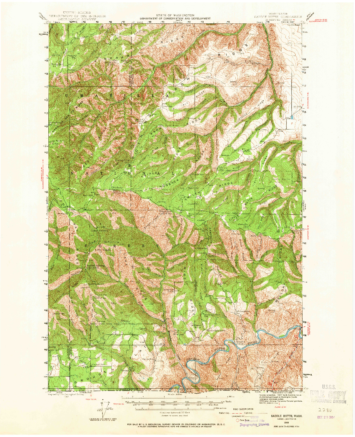 USGS 1:62500-SCALE QUADRANGLE FOR SADDLE BUTTE, WA 1943