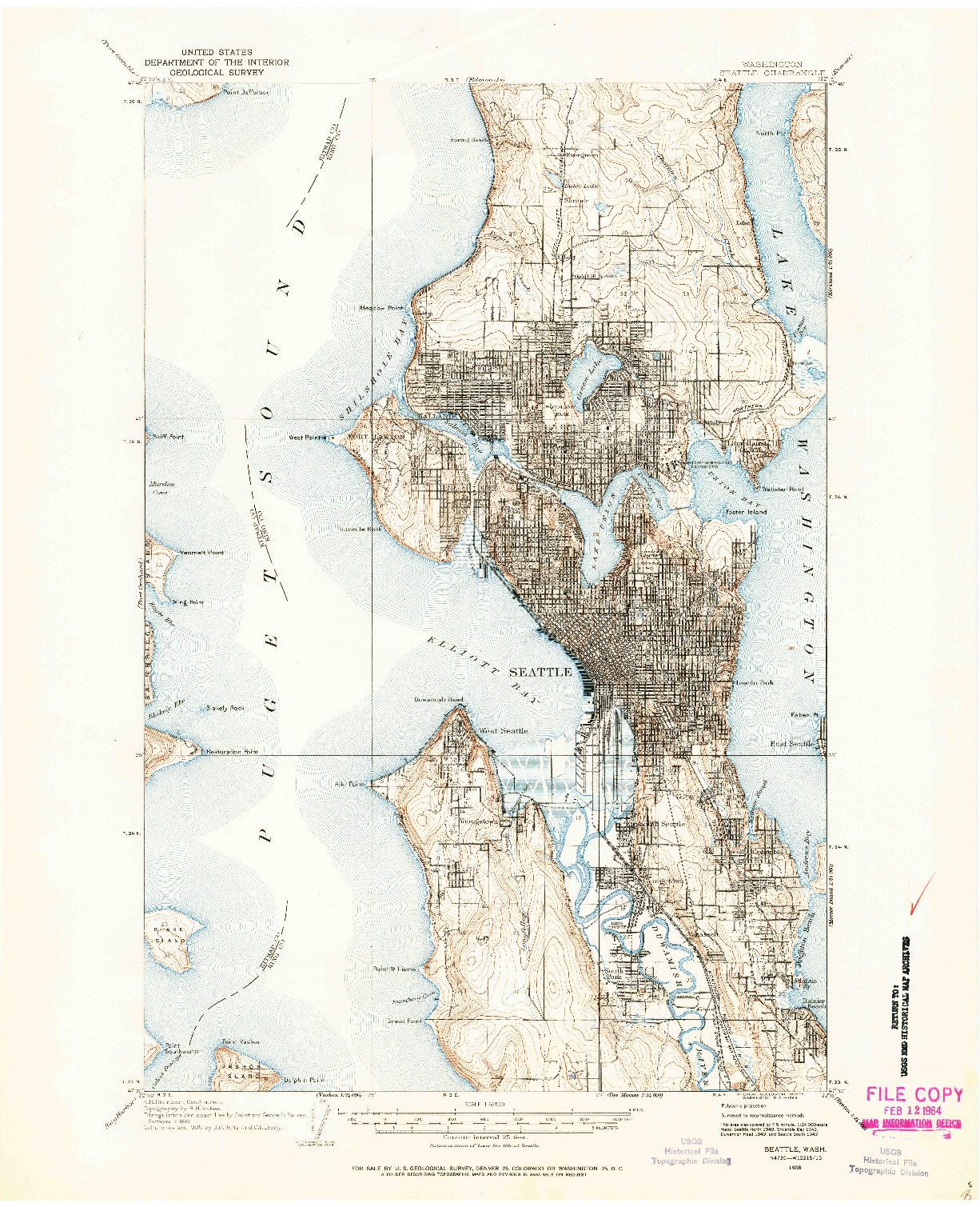 USGS 1:62500-SCALE QUADRANGLE FOR SEATTLE, WA 1908