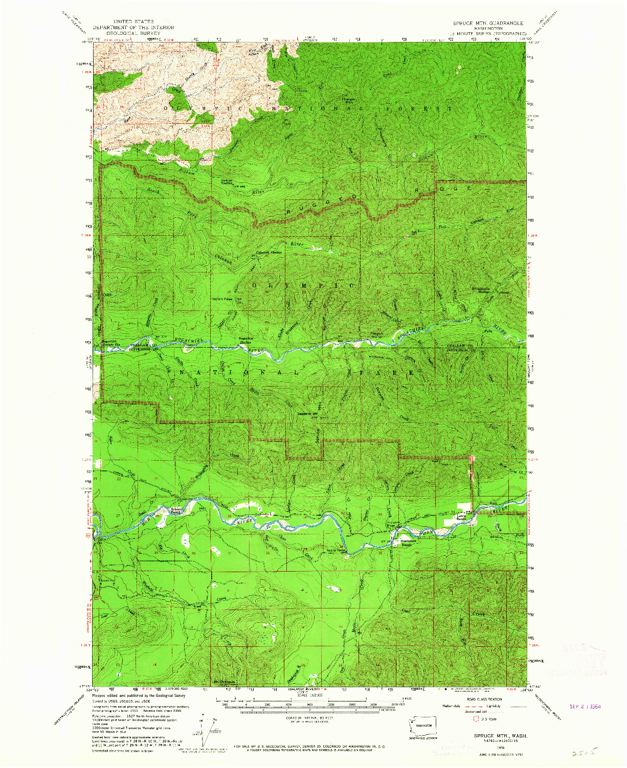 USGS 1:62500-SCALE QUADRANGLE FOR SPRUCE MTN., WA 1956