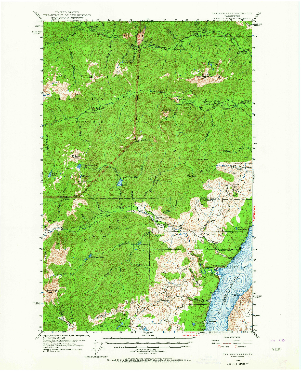 USGS 1:62500-SCALE QUADRANGLE FOR THE BROTHERS, WA 1947