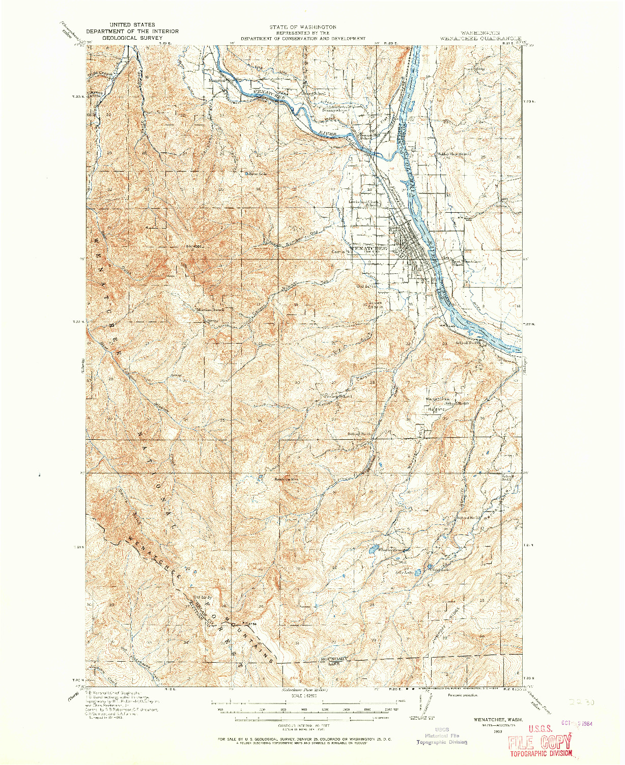 USGS 1:62500-SCALE QUADRANGLE FOR WENATCHEE, WA 1913