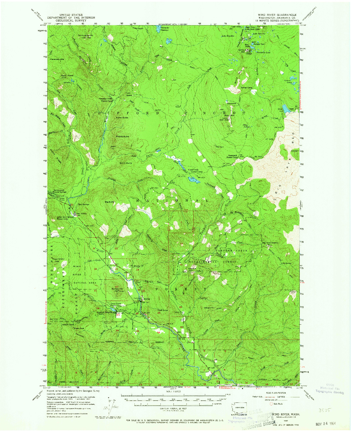 USGS 1:62500-SCALE QUADRANGLE FOR WIND RIVER, WA 1957