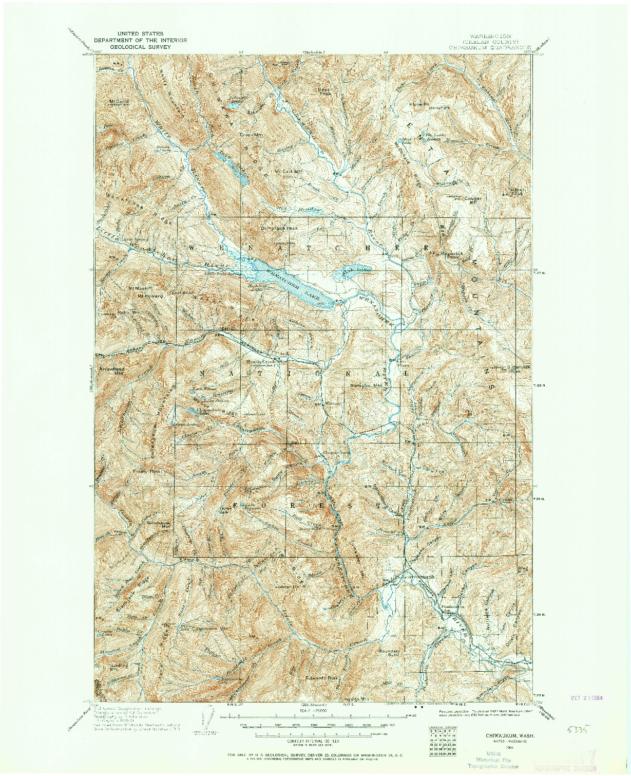 USGS 1:125000-SCALE QUADRANGLE FOR CHIWAUKUM, WA 1901