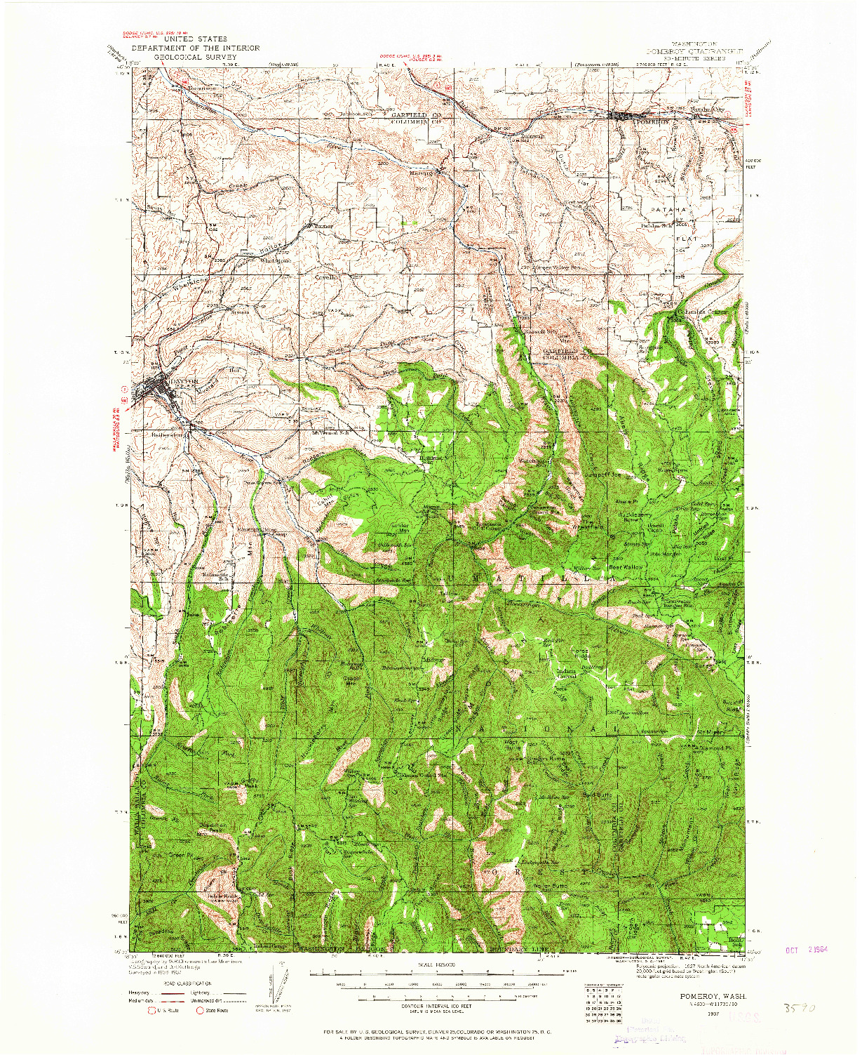 USGS 1:125000-SCALE QUADRANGLE FOR POMEROY, WA 1937