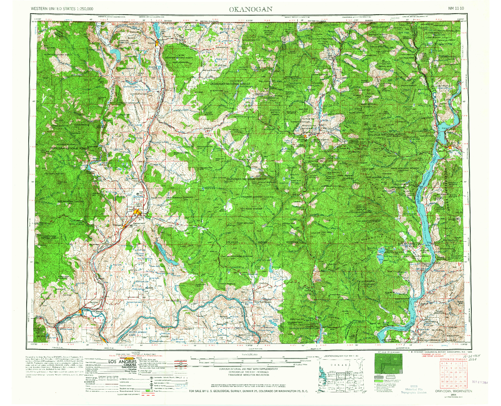 USGS 1:250000-SCALE QUADRANGLE FOR OKANOGAN, WA 1954