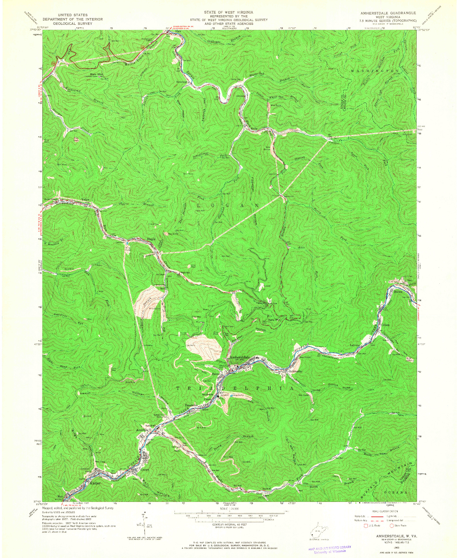 USGS 1:24000-SCALE QUADRANGLE FOR AMHERSTDALE, WV 1963