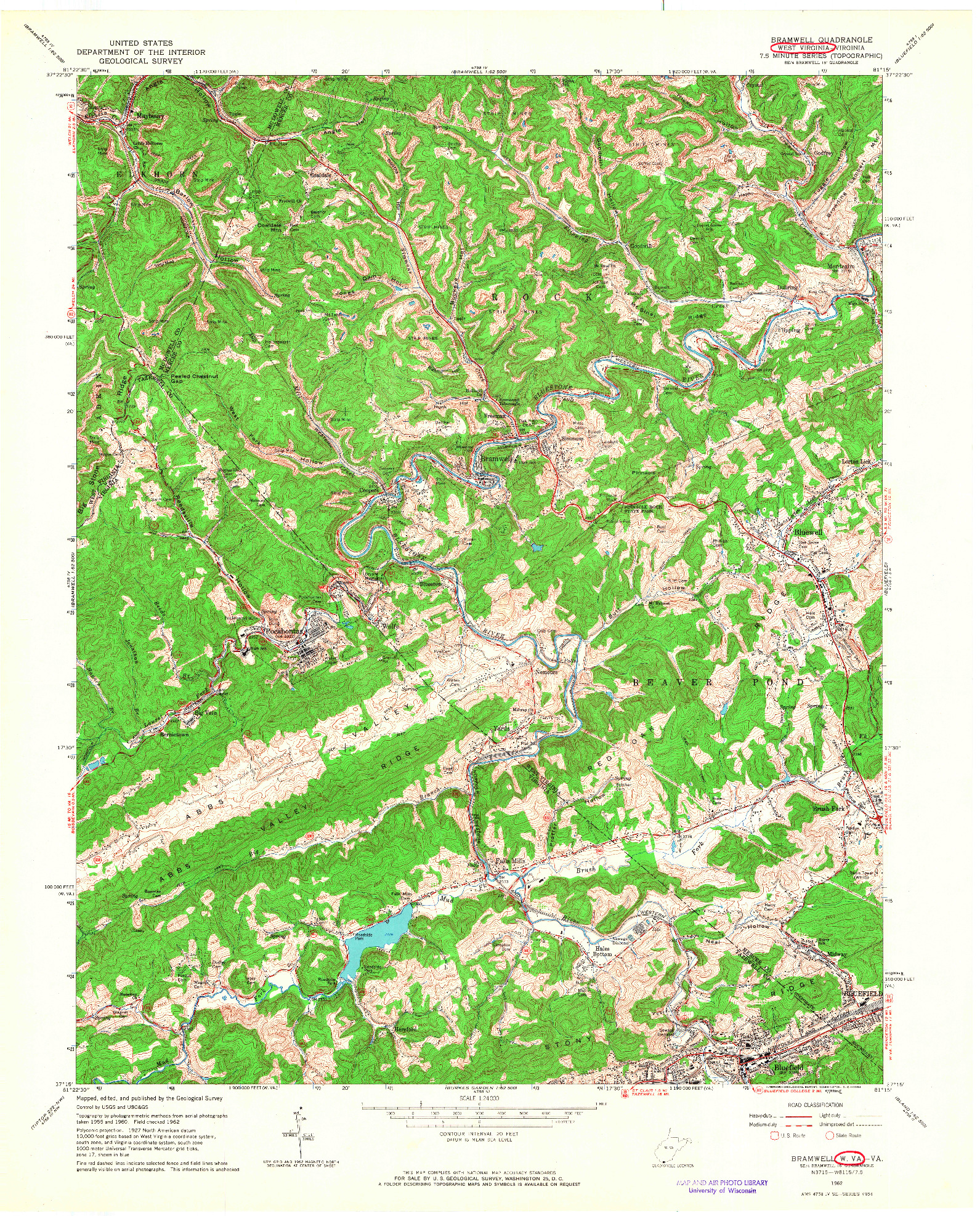 USGS 1:24000-SCALE QUADRANGLE FOR BRAMWELL, WV 1962