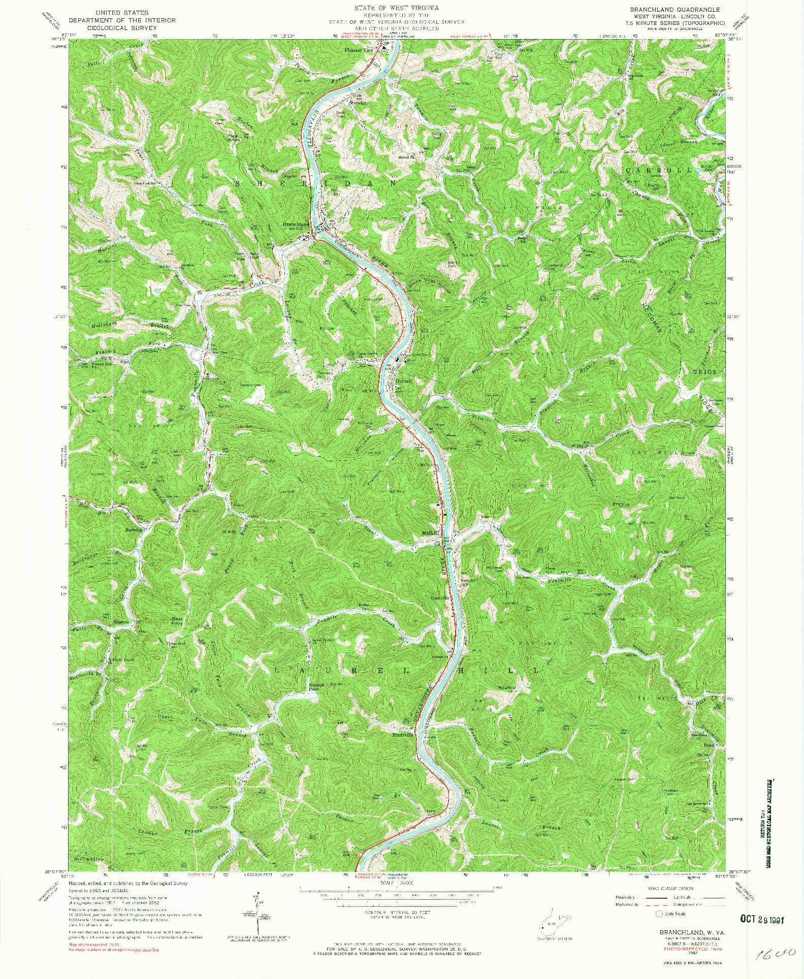 USGS 1:24000-SCALE QUADRANGLE FOR BRANCHLAND, WV 1962