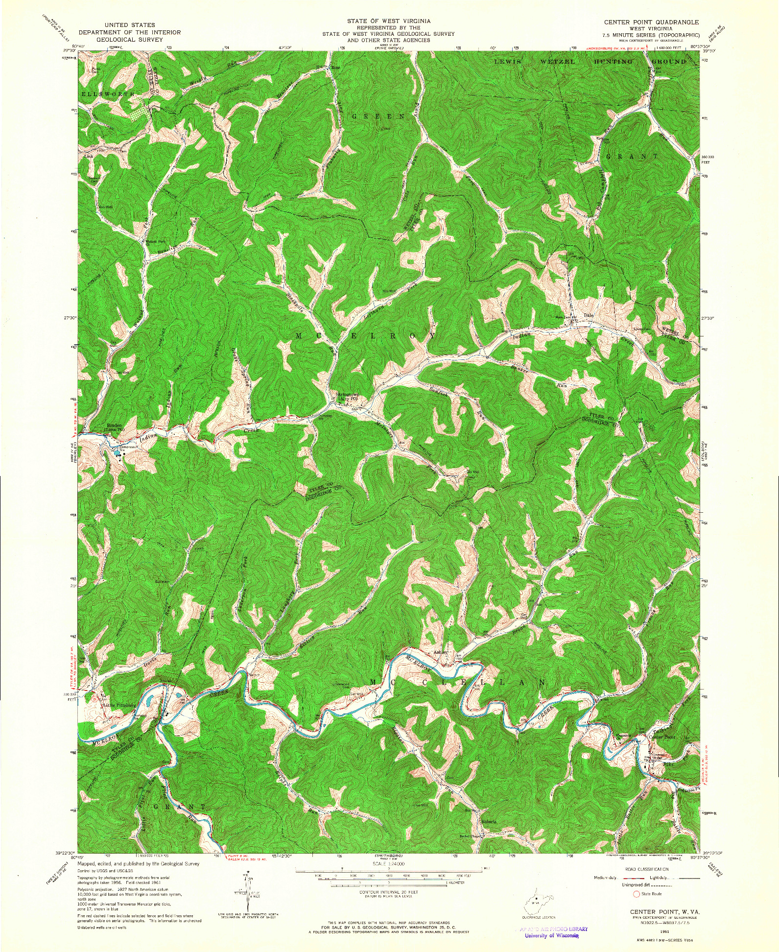 USGS 1:24000-SCALE QUADRANGLE FOR CENTER POINT, WV 1961