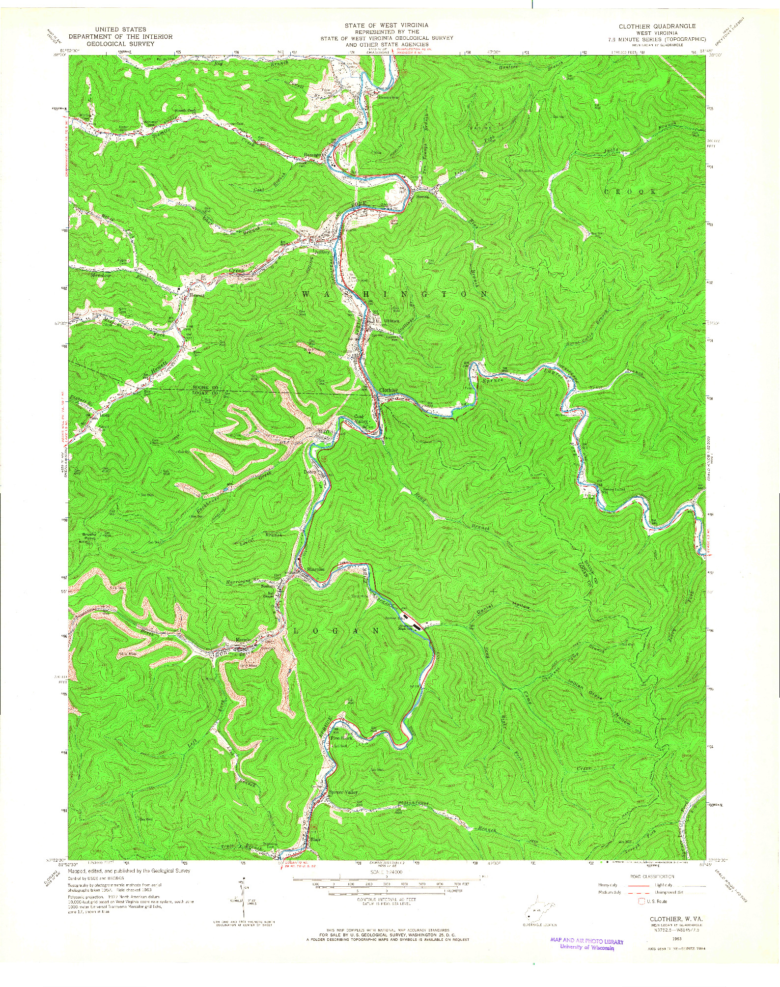 USGS 1:24000-SCALE QUADRANGLE FOR CLOTHIER, WV 1963