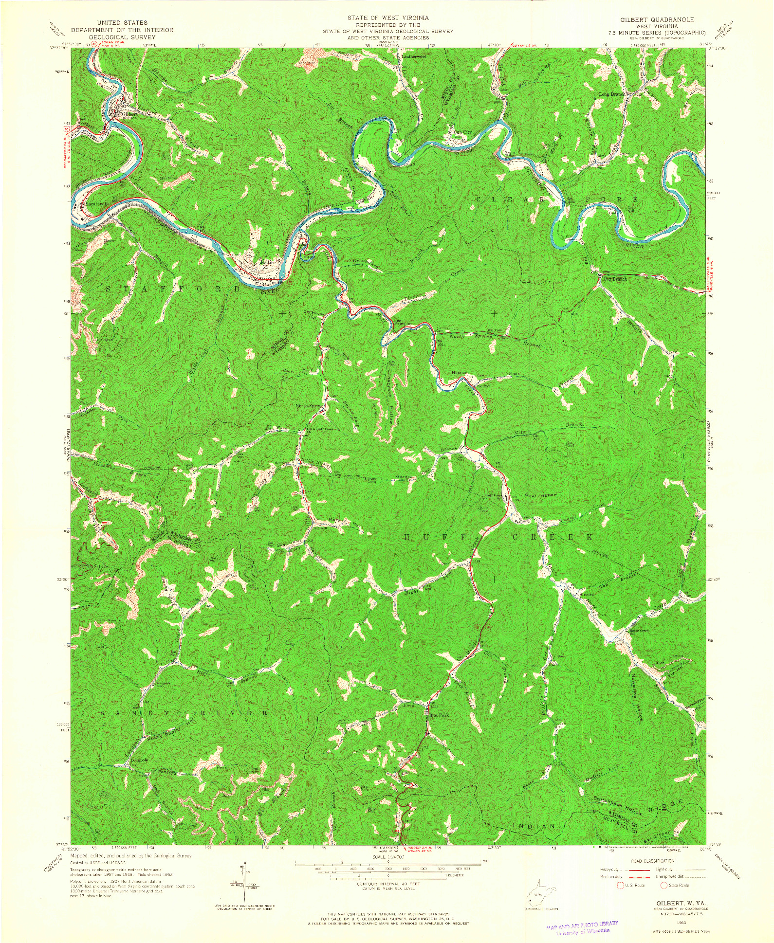 USGS 1:24000-SCALE QUADRANGLE FOR GILBERT, WV 1963