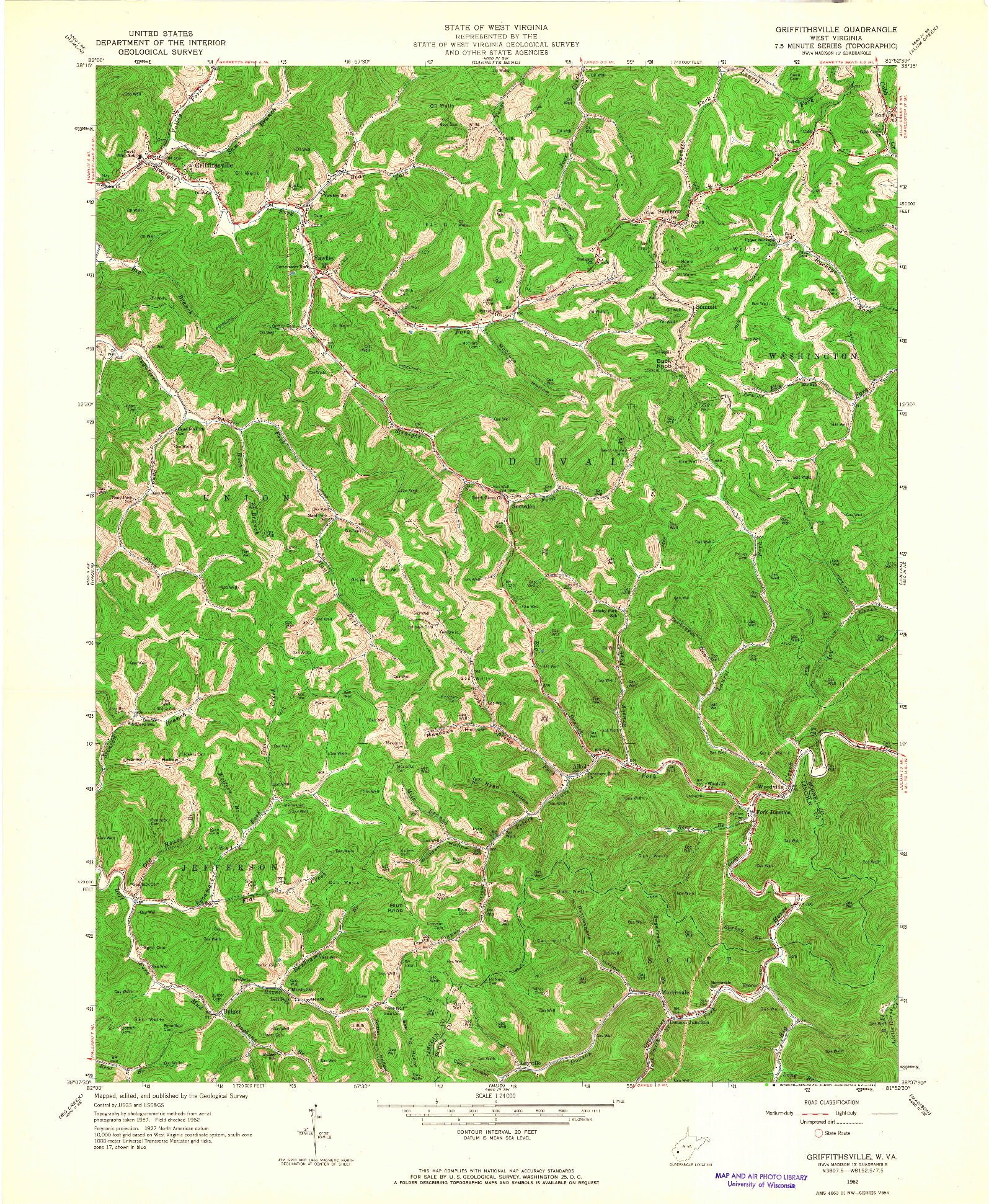 USGS 1:24000-SCALE QUADRANGLE FOR GRIFFITHSVILLE, WV 1962