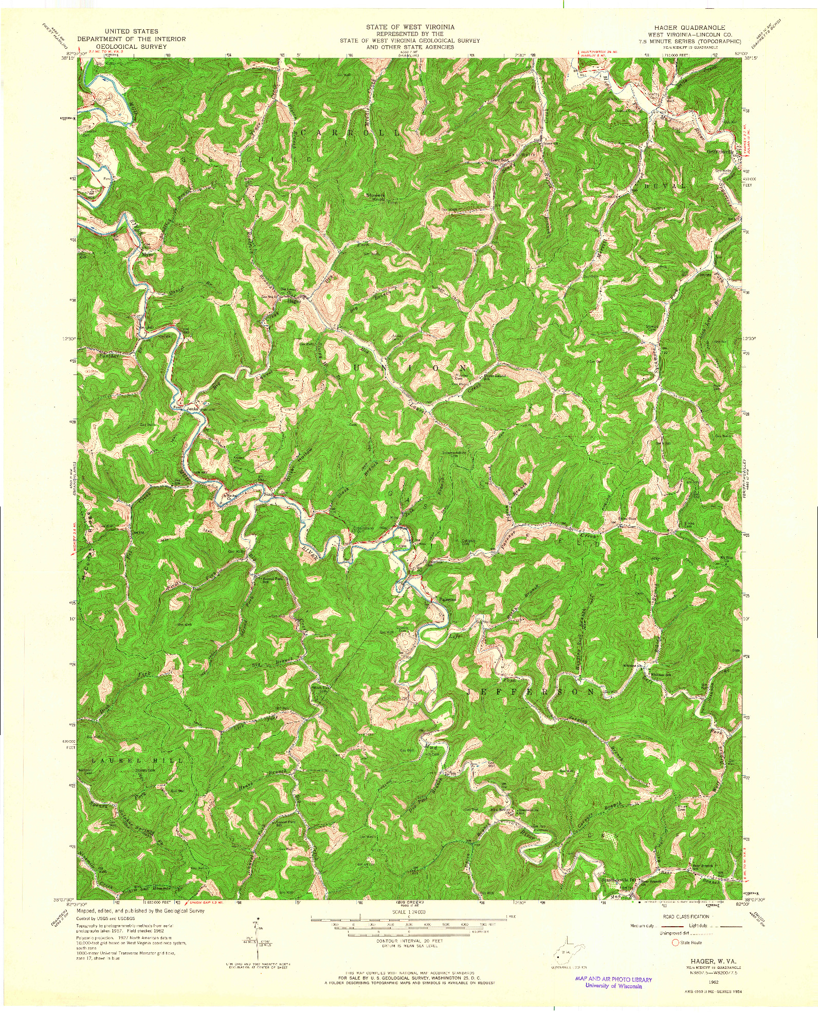 USGS 1:24000-SCALE QUADRANGLE FOR HAGER, WV 1962