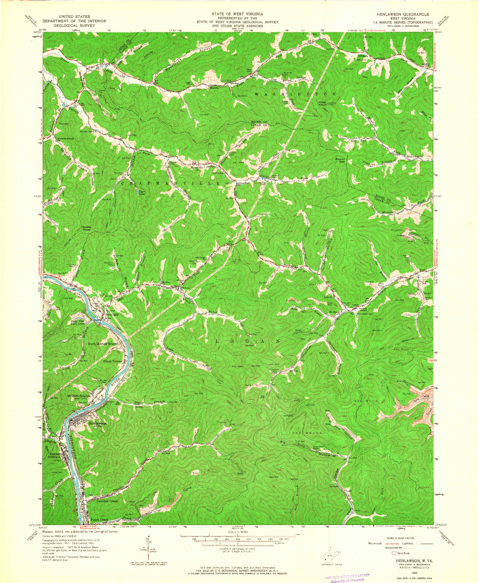 USGS 1:24000-SCALE QUADRANGLE FOR HENLAWSON, WV 1963