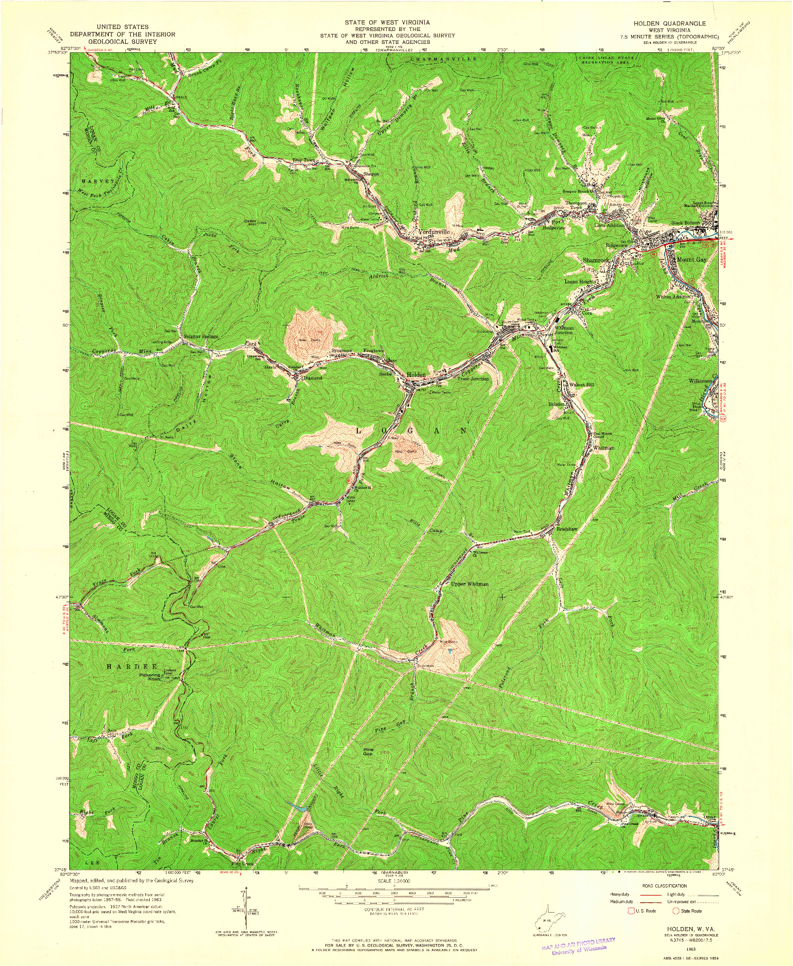 USGS 1:24000-SCALE QUADRANGLE FOR HOLDEN, WV 1963
