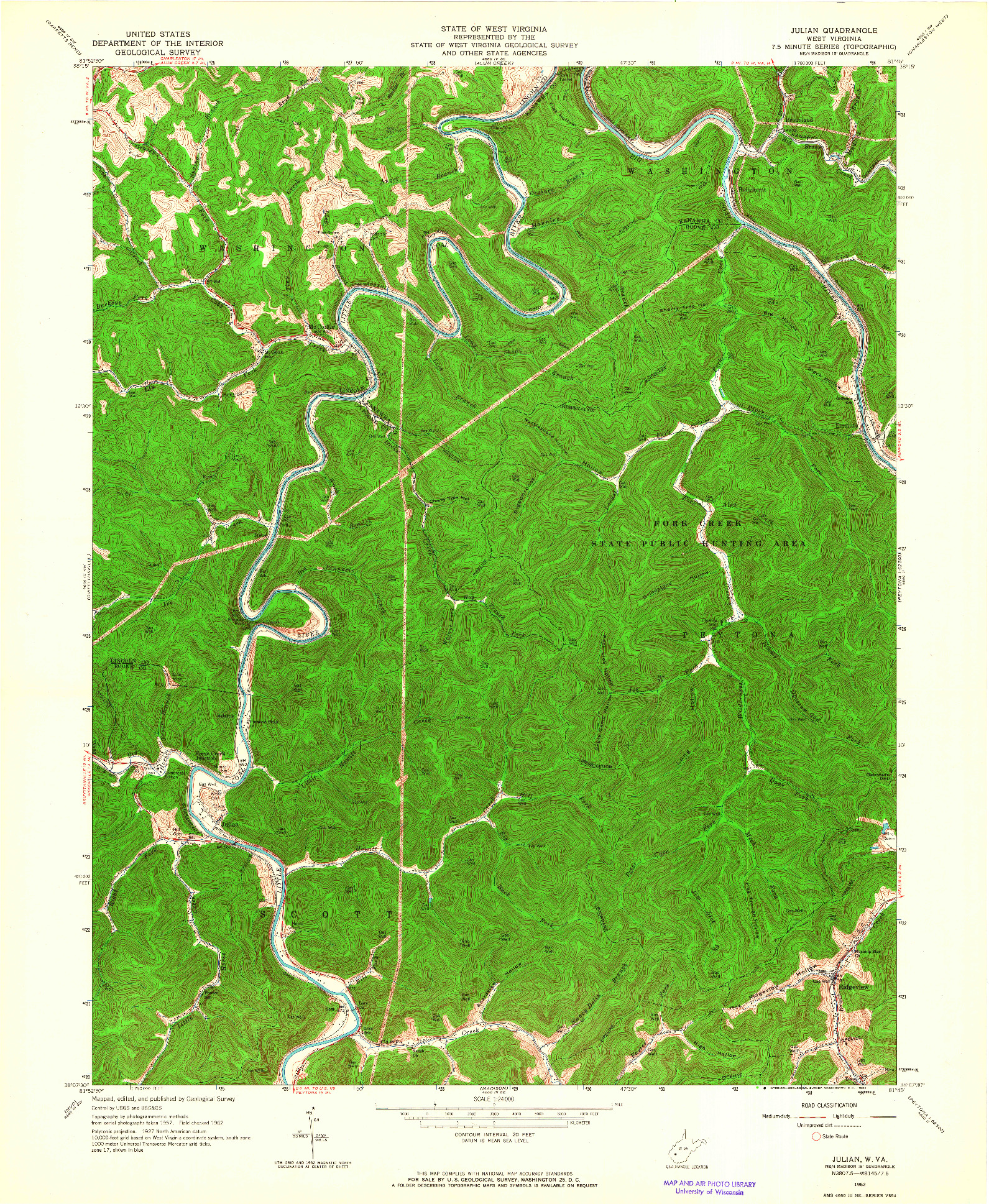 USGS 1:24000-SCALE QUADRANGLE FOR JULIAN, WV 1962