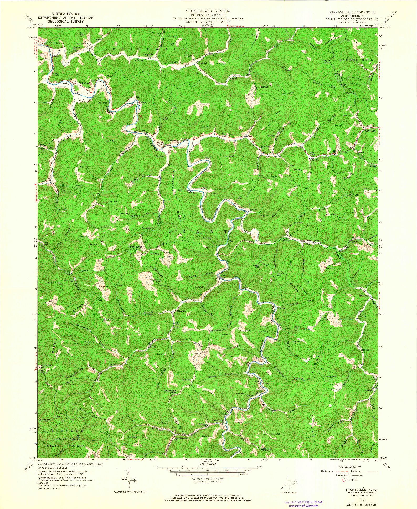 USGS 1:24000-SCALE QUADRANGLE FOR KIAHSVILLE, WV 1962