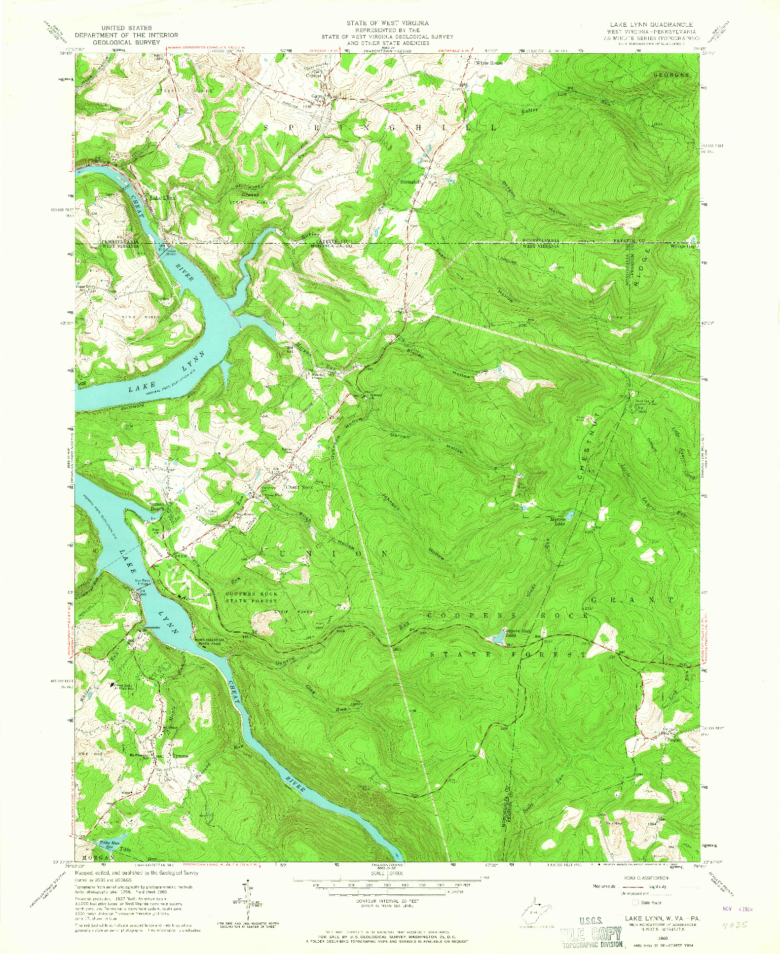 USGS 1:24000-SCALE QUADRANGLE FOR LAKE LYNN, WV 1960