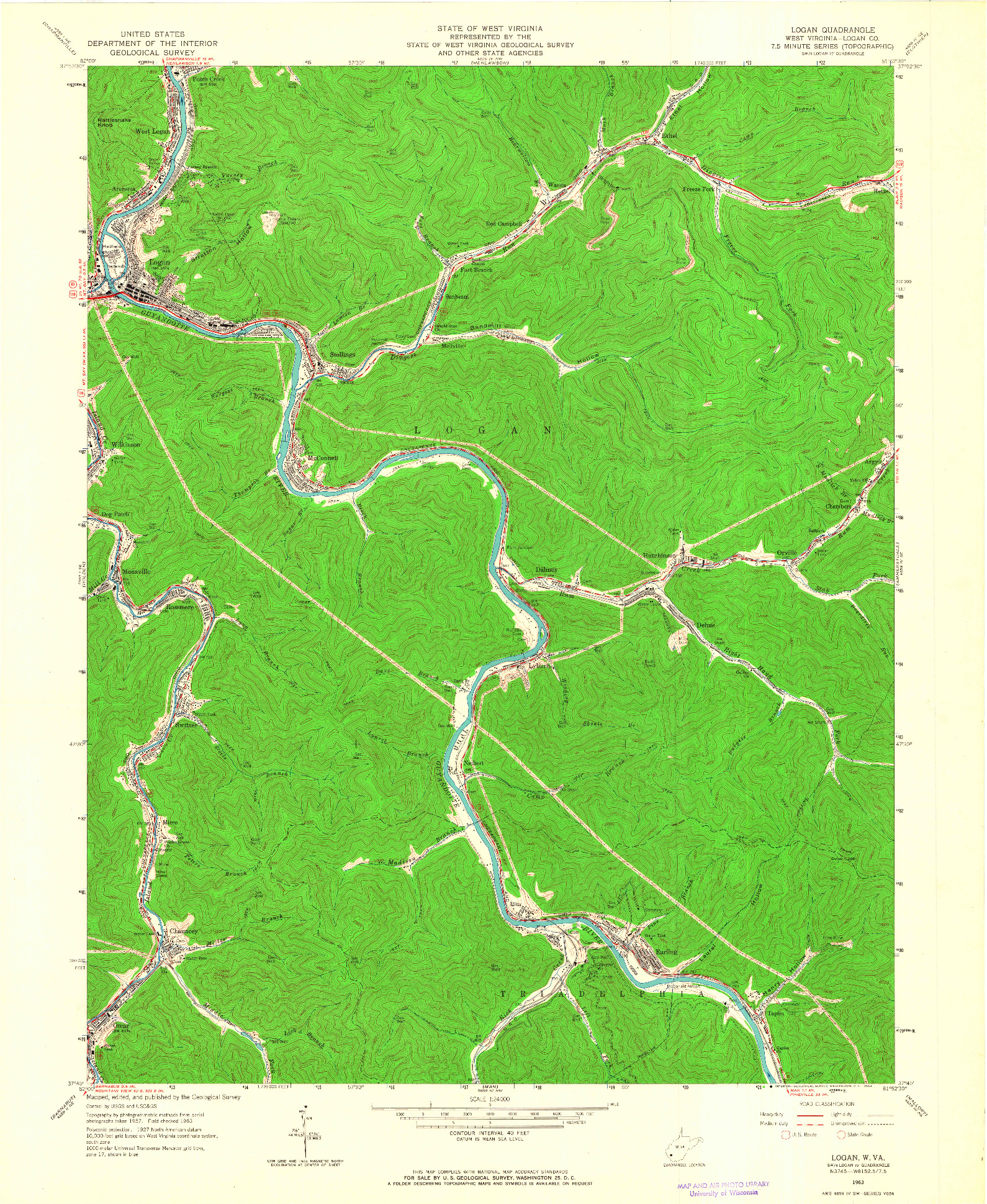 USGS 1:24000-SCALE QUADRANGLE FOR LOGAN, WV 1963