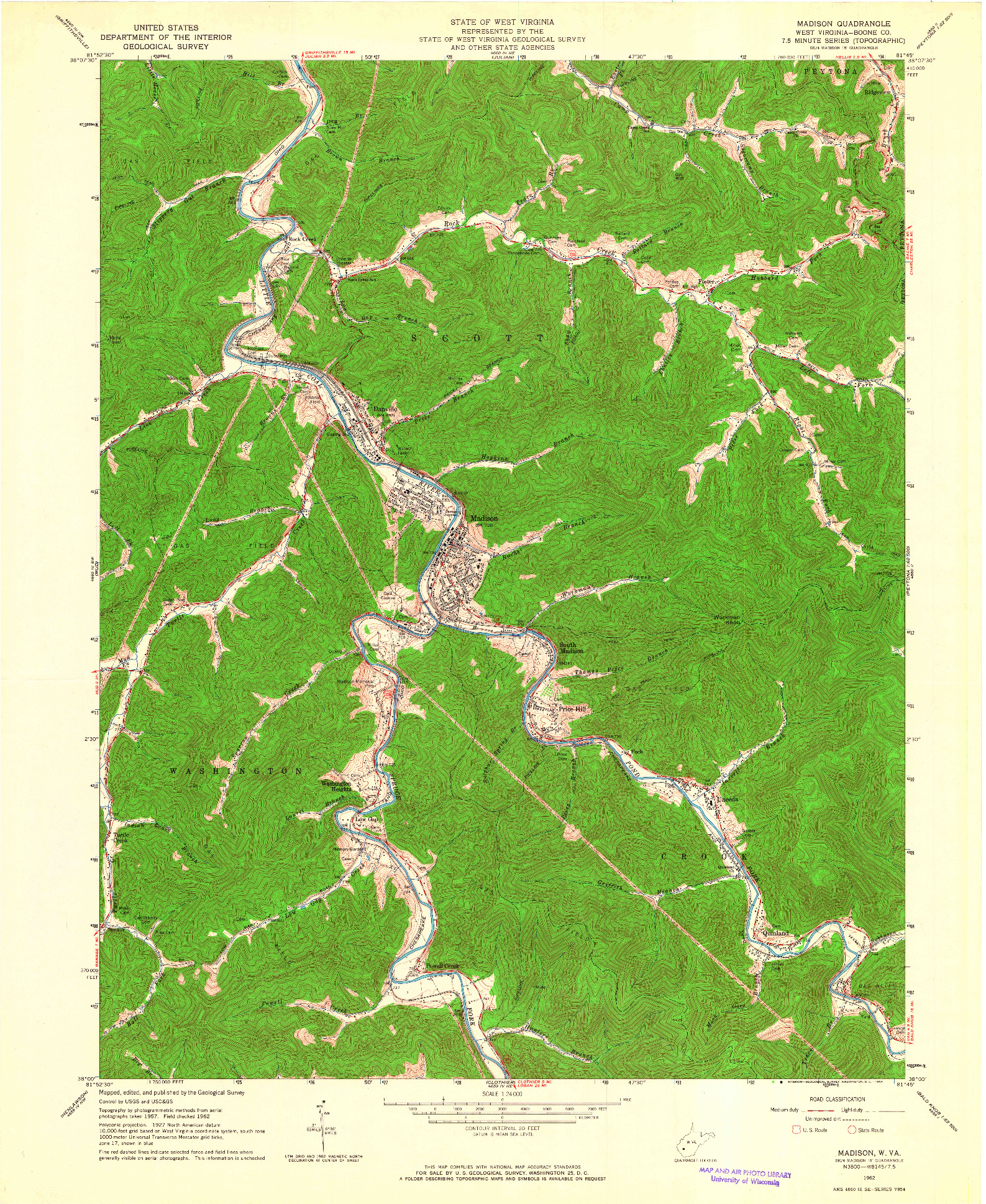 USGS 1:24000-SCALE QUADRANGLE FOR MADISON, WV 1962