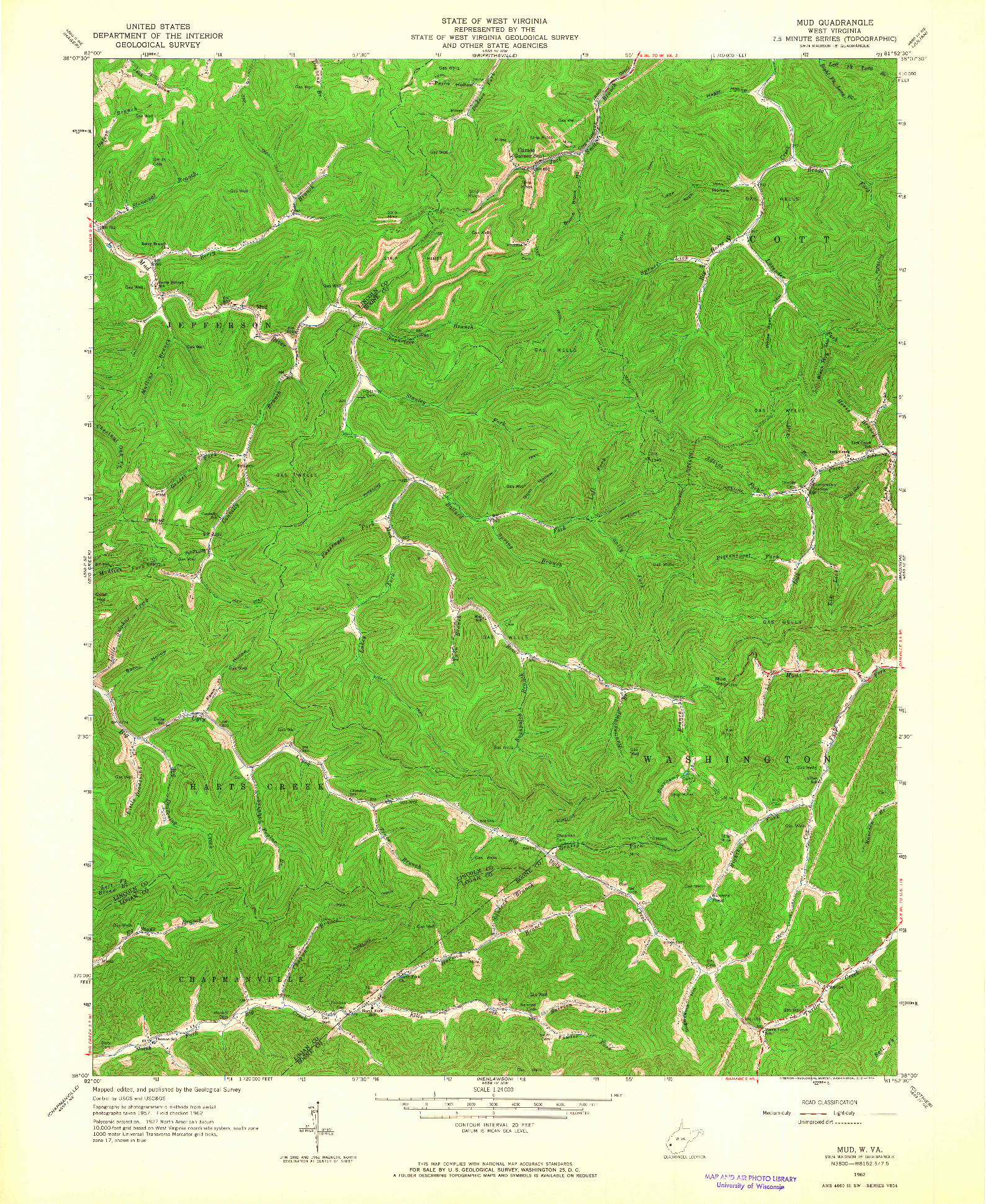 USGS 1:24000-SCALE QUADRANGLE FOR MUD, WV 1962