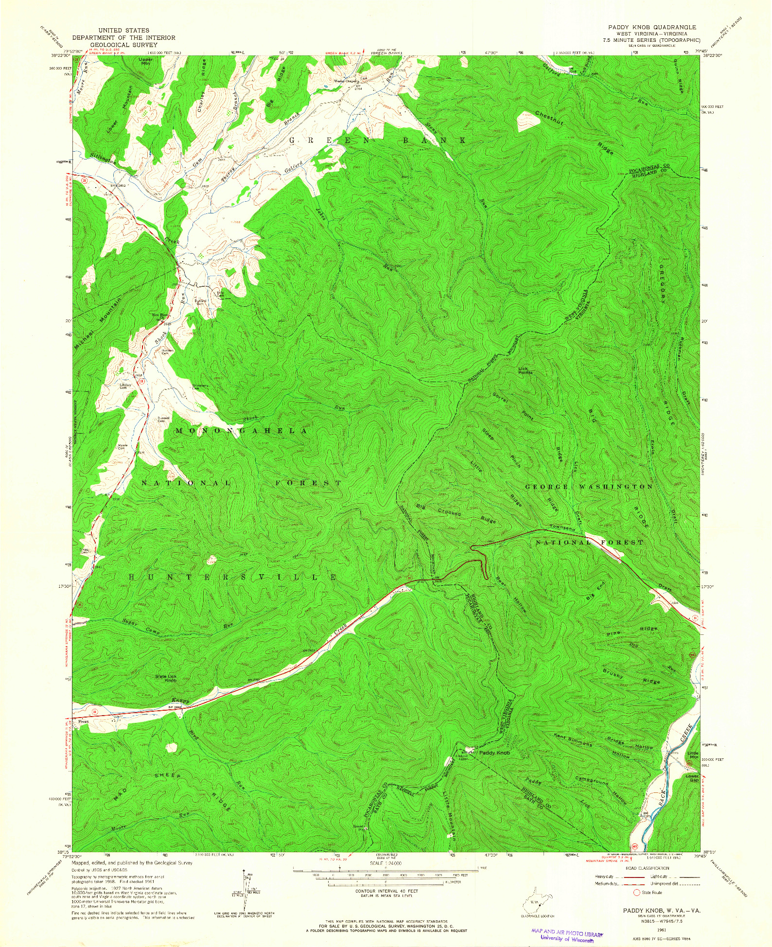 USGS 1:24000-SCALE QUADRANGLE FOR PADDY KNOB, WV 1961