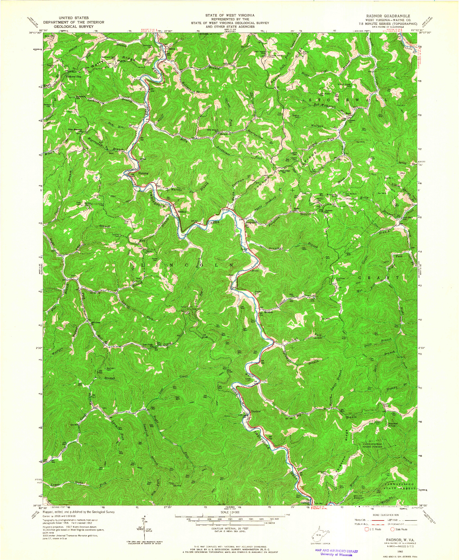 USGS 1:24000-SCALE QUADRANGLE FOR RADNOR, WV 1962