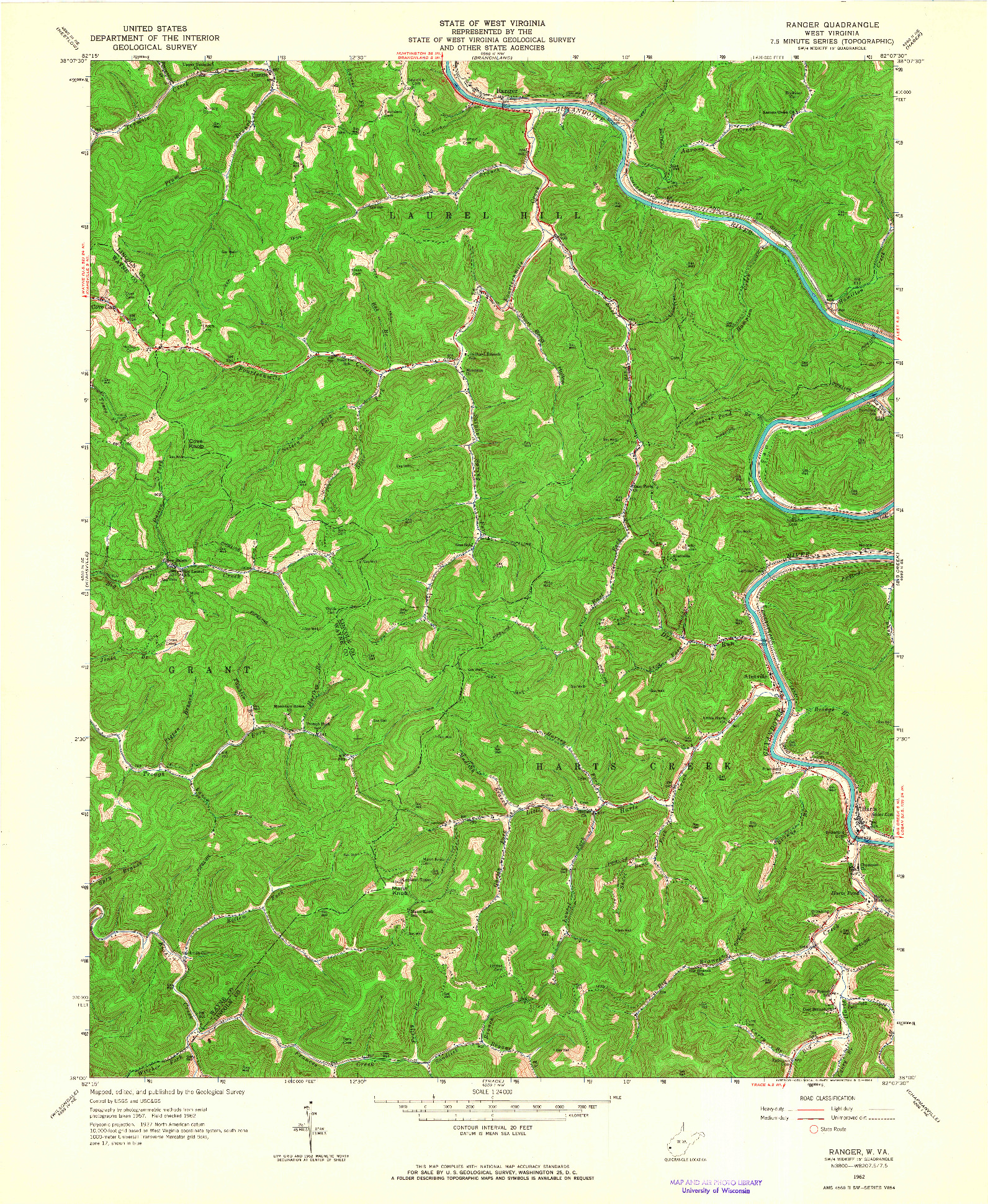 USGS 1:24000-SCALE QUADRANGLE FOR RANGER, WV 1962