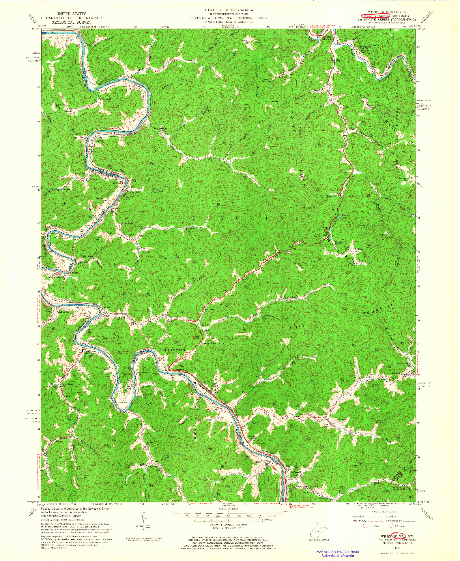 USGS 1:24000-SCALE QUADRANGLE FOR WEBB, WV 1963