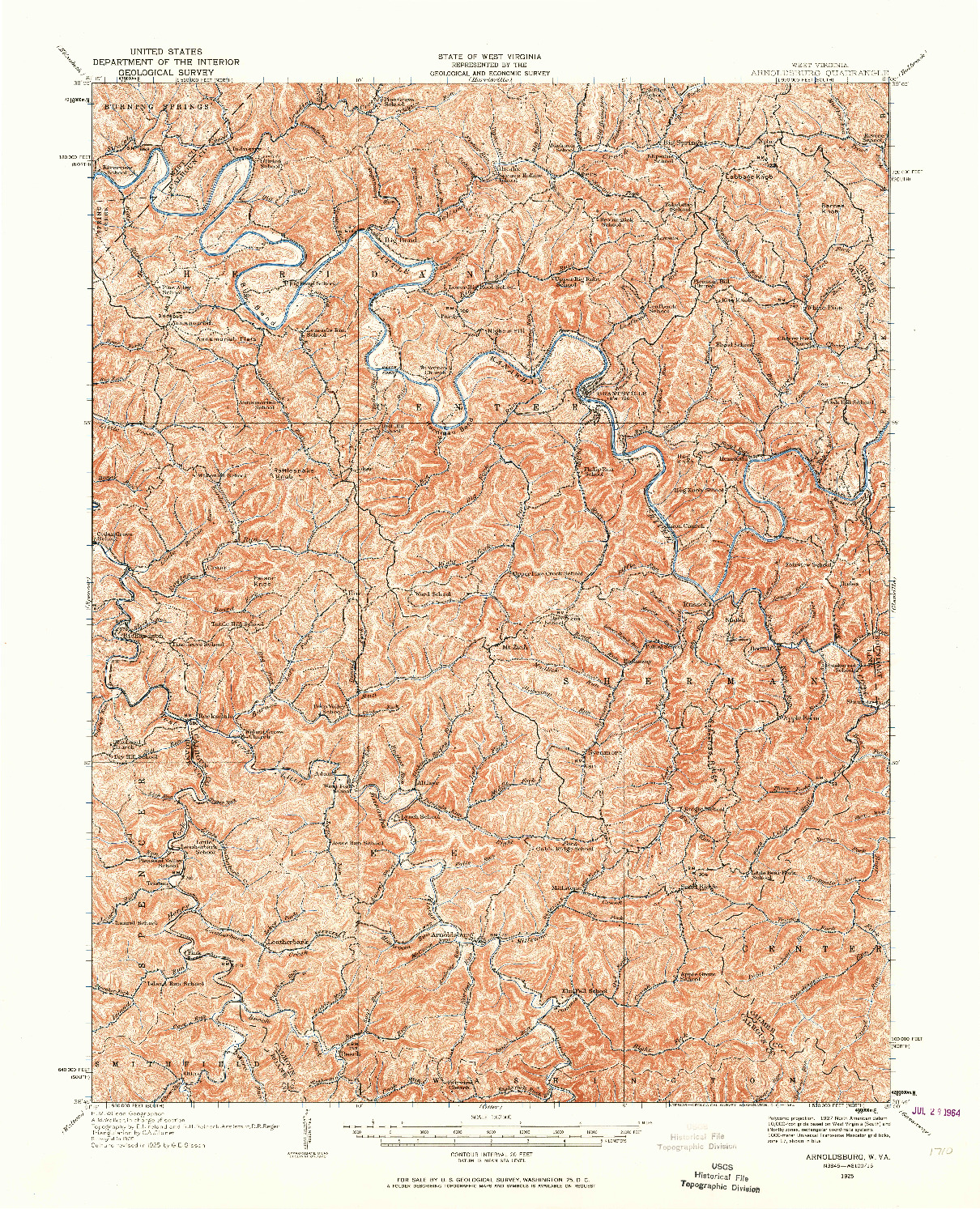 USGS 1:62500-SCALE QUADRANGLE FOR ARNOLDSBURG, WV 1925