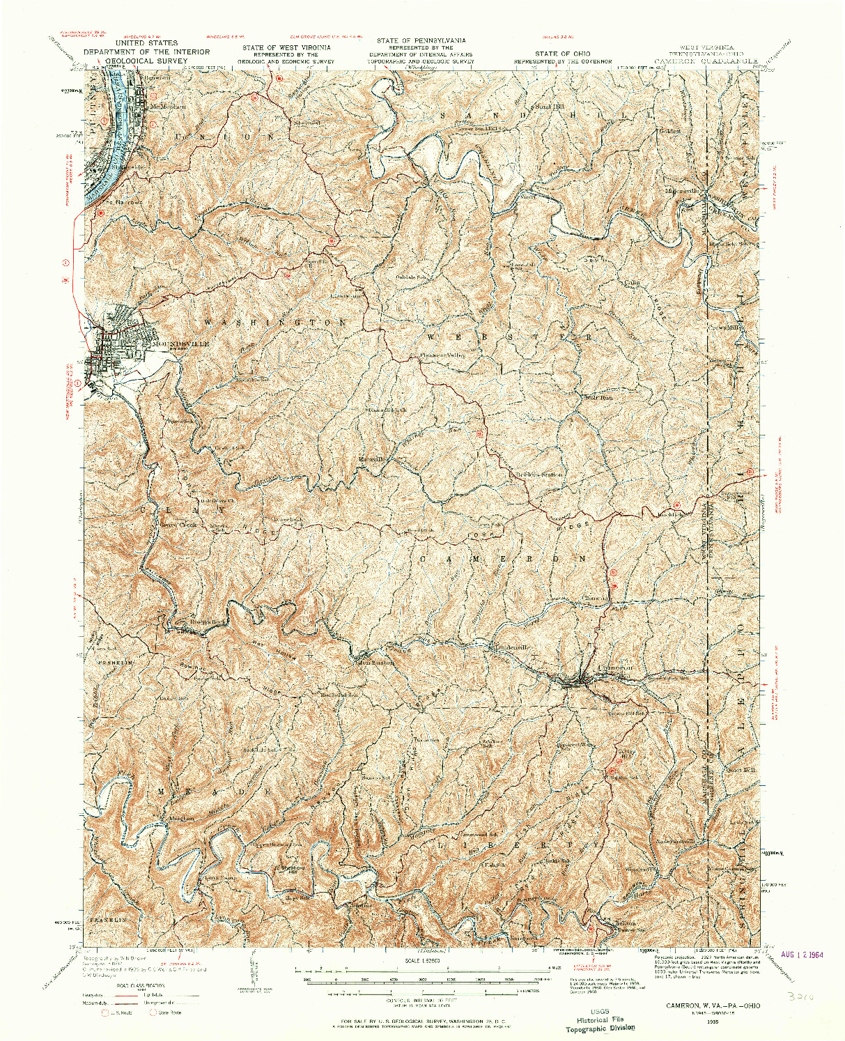 USGS 1:62500-SCALE QUADRANGLE FOR CAMERON, WV 1935