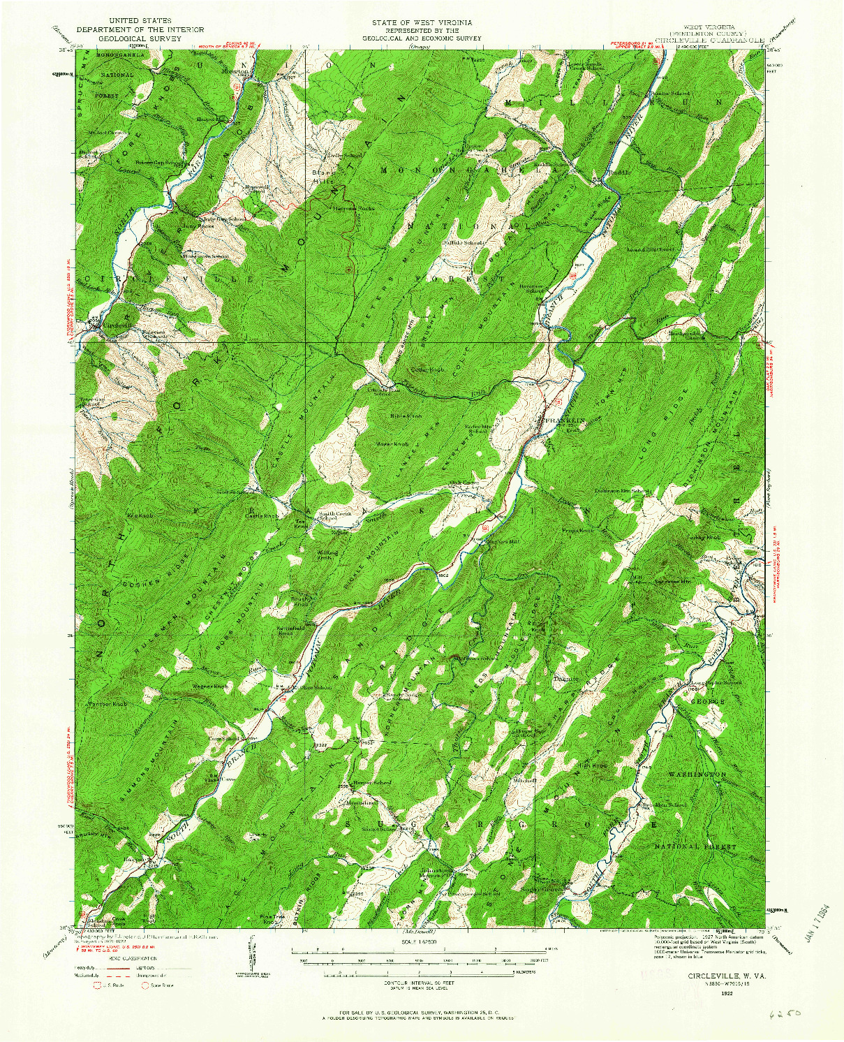 USGS 1:62500-SCALE QUADRANGLE FOR CIRCLEVILLE, WV 1922