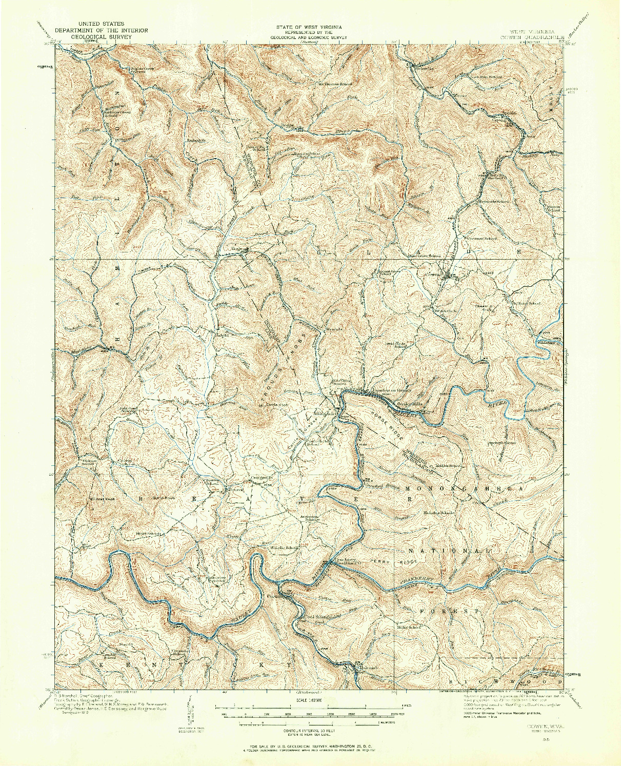 USGS 1:62500-SCALE QUADRANGLE FOR COWEN, WV 1915